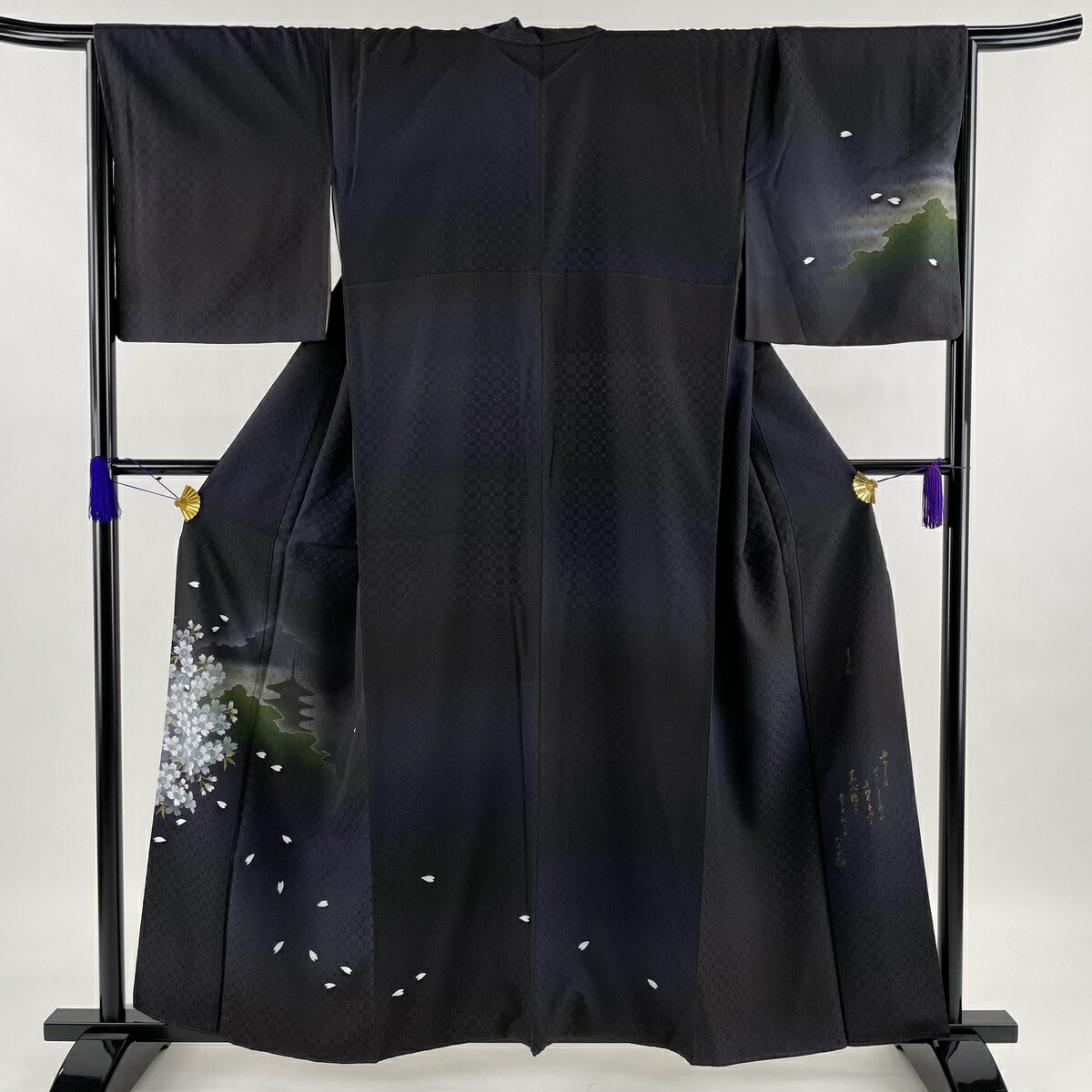 着物 中古 正絹 M 裄丈67cm 身丈158cm 袷 黒灰 ぼかし 金彩 塔 桜 落款あり 名品 美品 付下げ 訳ありセール 格安 Www Vimkes Com