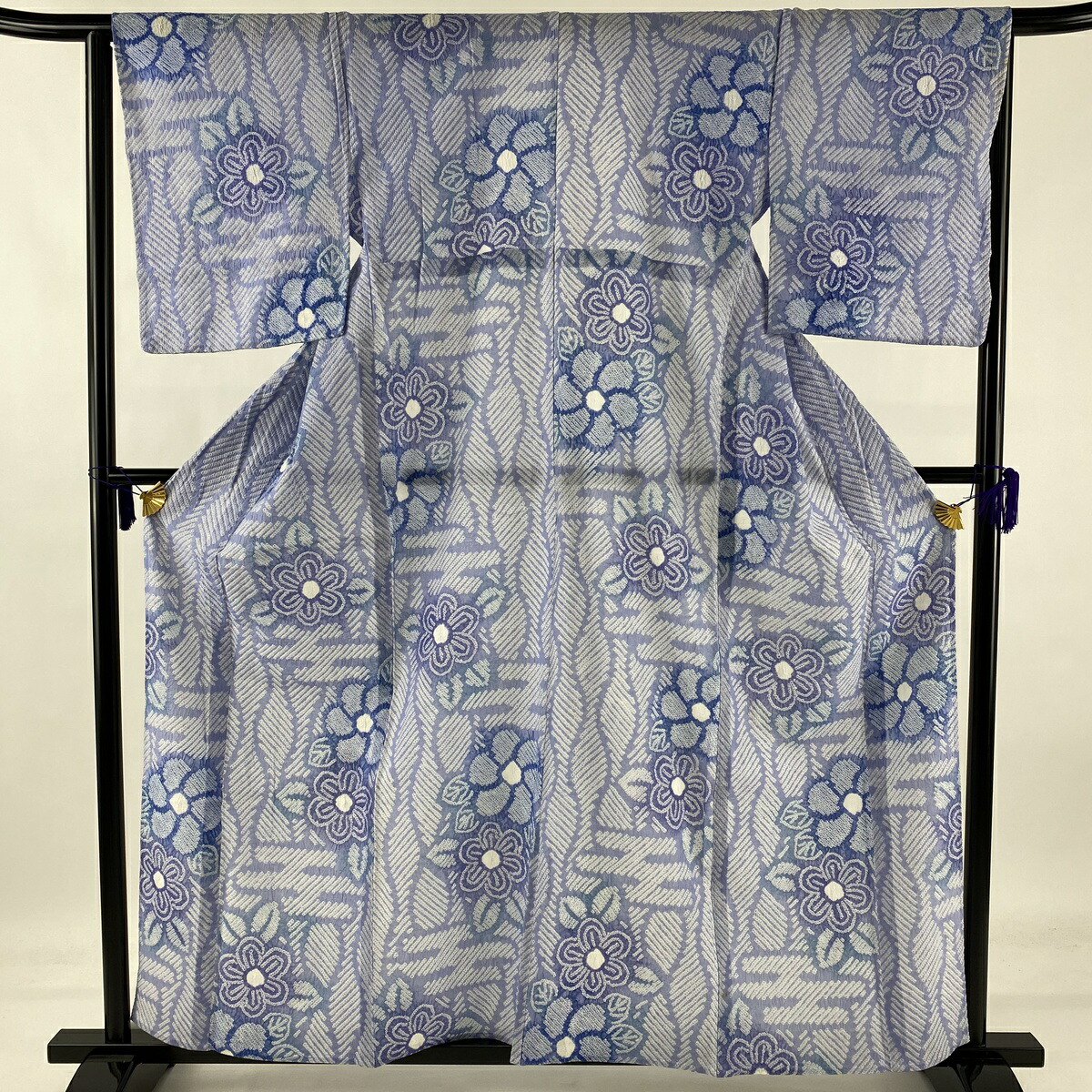 浴衣 高評価のクリスマスプレゼント 中古 綿 S 裄丈63cm 身丈158cm 薄紫 立涌 草花 総絞り 名品 浴衣