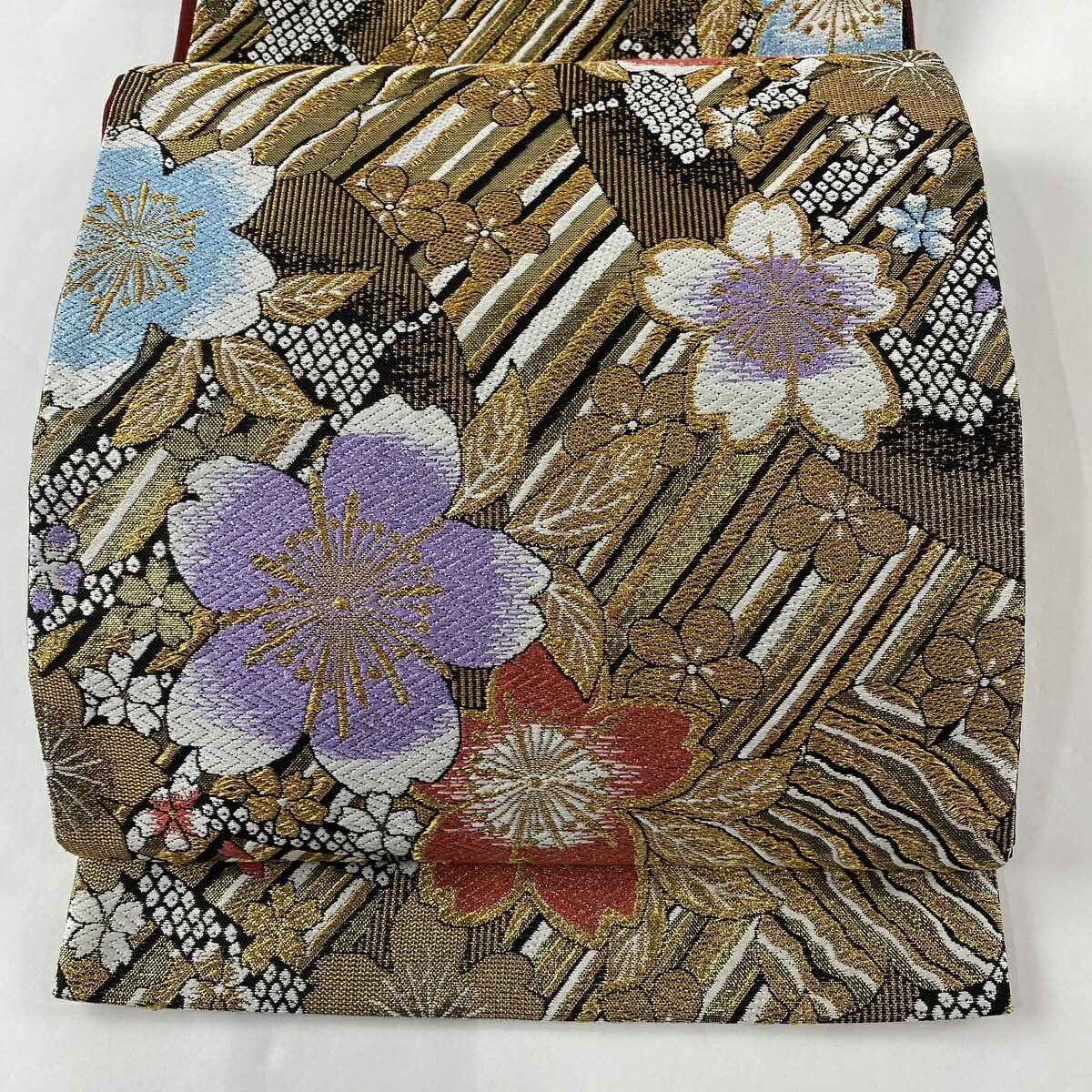 帯 日本未入荷 袋帯 中古 正絹 六通 金色 箔 金糸 斜縞 桜 秀品 美品 Beachsidecliniccr Com