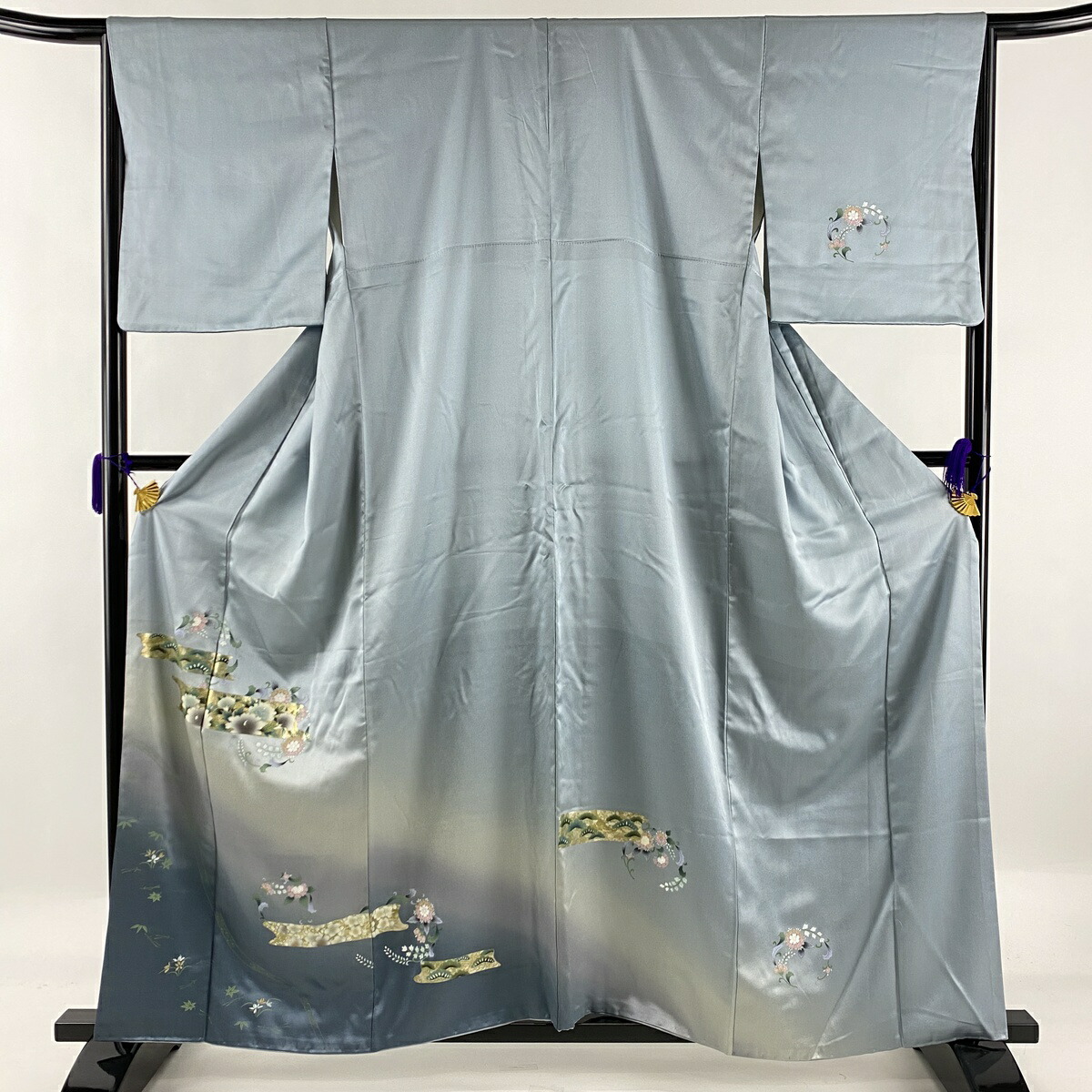 往訪参着 秀品 鐘乃住み家 花丸来翰 マツ李 金彩 底面ぼかし 青味灰色 袷 身身の長159cm 裄丈65 5cm M 正絹 中古 評するb 着物 再利用 送料無料 ゴールデンウィーク 慈母の日曜日 テクスタイルの日 戴き物 御土産 戴物 生れでる日 祝する日 婚礼算式 婚礼 モード トラベル