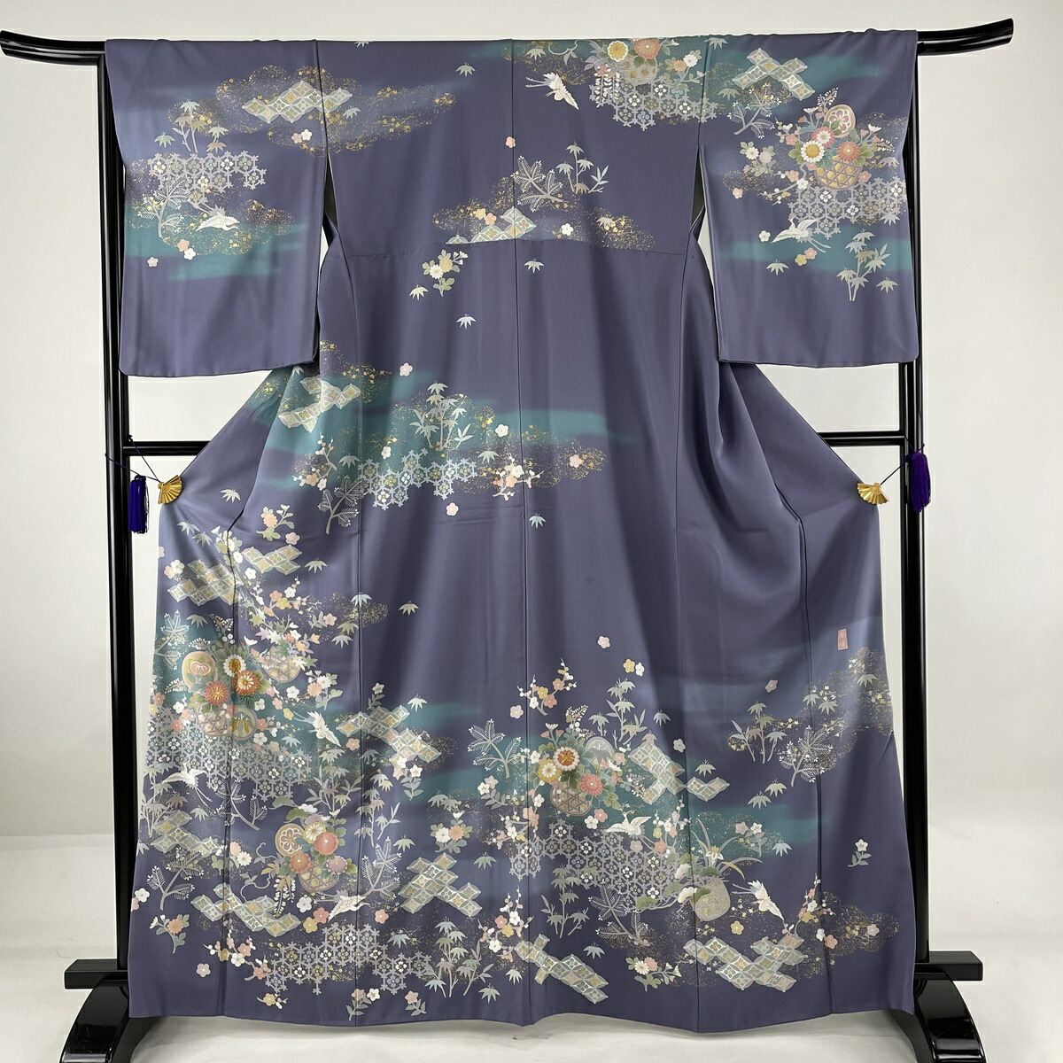 短い訪問着 美品 大作 花籠 有職文様 お銭糸 金銀彩 灰分紫 袷 身背丈165cm 裄丈66 5cm M 正絹 中古 評価a 衣装 再利用 貨物輸送無料 ゴールデン週間 母の日付け 生地の日 配り物 スーヴェニア 付届け 生れ日 不死化日 マリッジ範式 縁組 ファッション トラヴェル