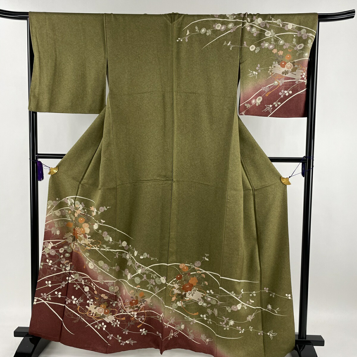 検視参着 秀品 花筏 図画蒸気霧 金彩 染め分け 紅茶翠色 袷 163cm 67 5cm M 正絹 中古 Mariashirts Com 検視参着 秀品 花筏 図画蒸気霧 金彩 染め分け 紅茶翠色 袷 163cm 67 5cm M 正絹 中古 Mariashirts Com