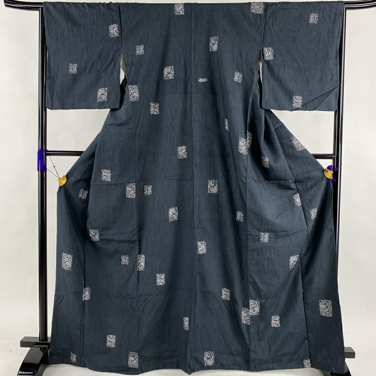 小紋 名品 小千谷紬地 葉柄 深緑 袷 身丈167cm 裄丈65cm M 正絹 中古 Fmcholollan Org Mx