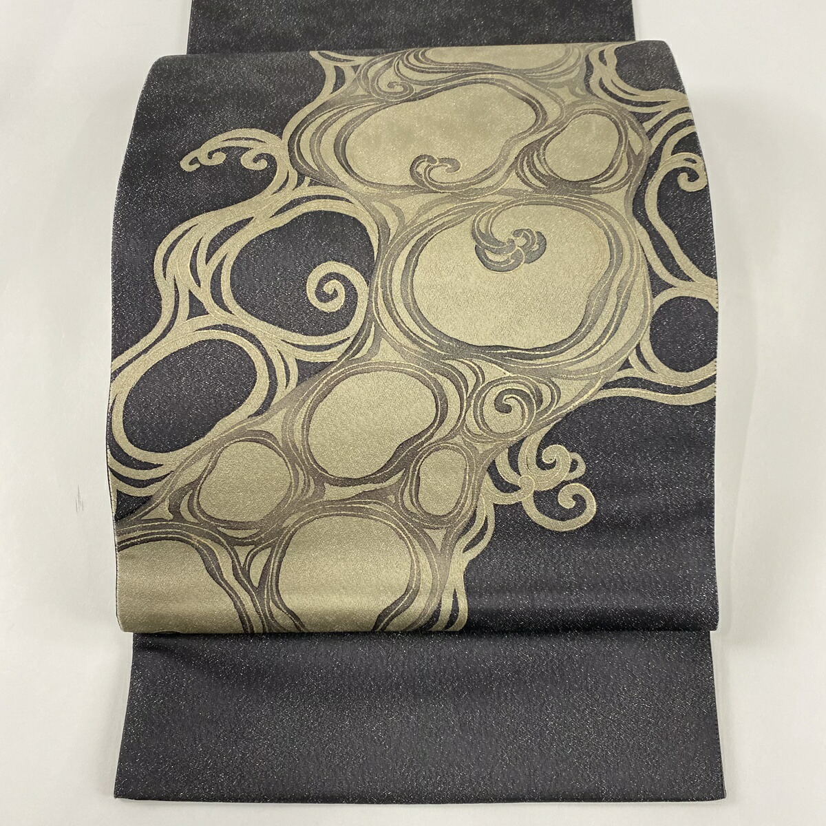 袋帯 名品 かっこいい 幾何学模様 銀通し 金彩 黒 お太鼓柄 正絹 中古 Psicologosancora Es