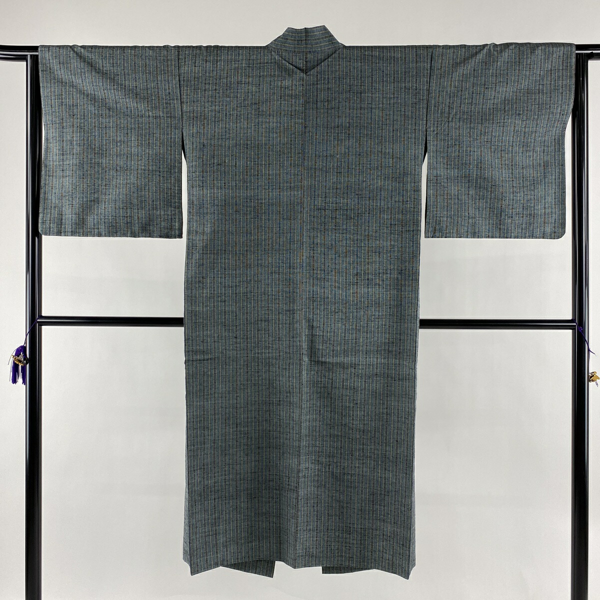 道行 美品 秀品 和装コート 着物衿 かっこいい 縞 青灰色 123 5cm 62 5cm S 正絹 中古 Andapt Com