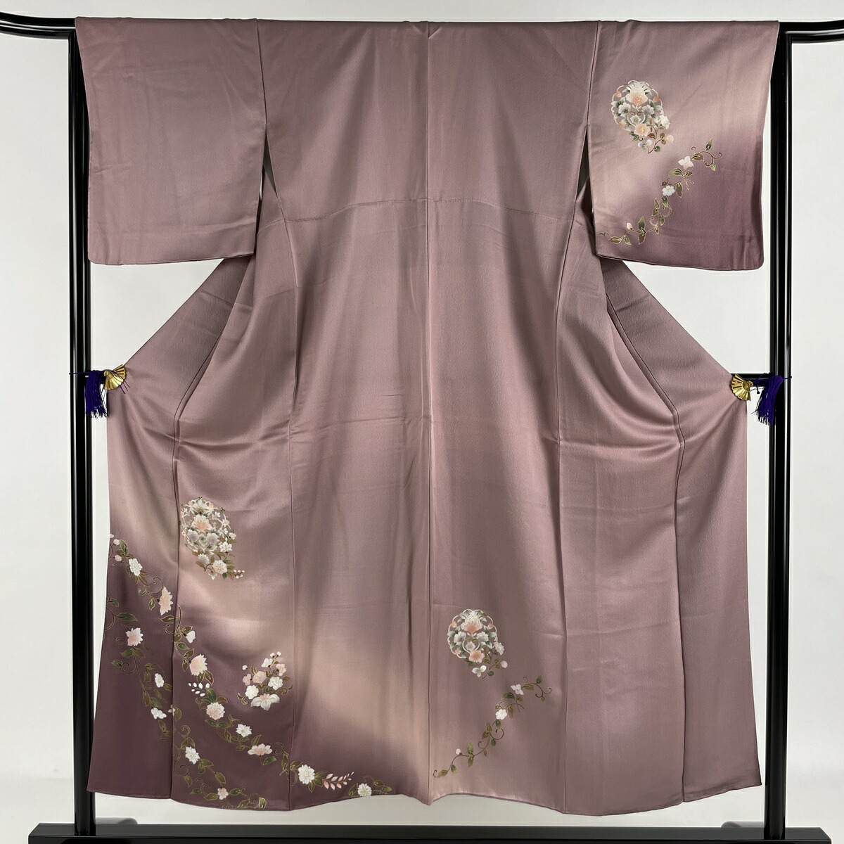 敬老の日 和服 お盆 金彩 草花 紫 記念日 草花 ブライダル 153cm ぼかし プレゼント ランクa 訪問着 海 贈り物 夏祭り ファッション 花火大会 リサイクル 送料無料 旅行 美品 結婚式 秀品 誕生日 ギフト 着物