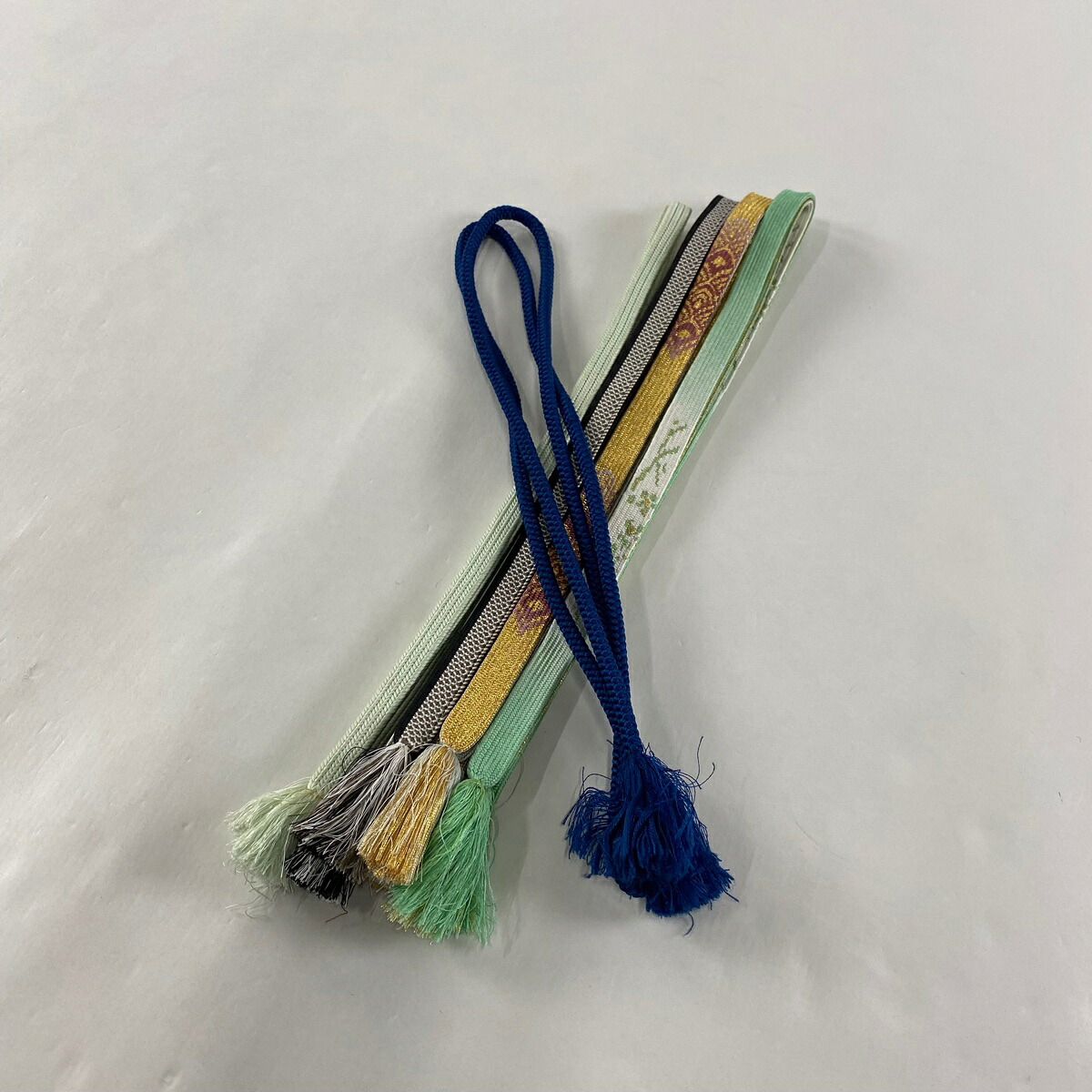 帯締め 優品 帯締め5本セット 枝花 金糸 黄緑色 正絹 和装小物 中古 Natural Gaz Org