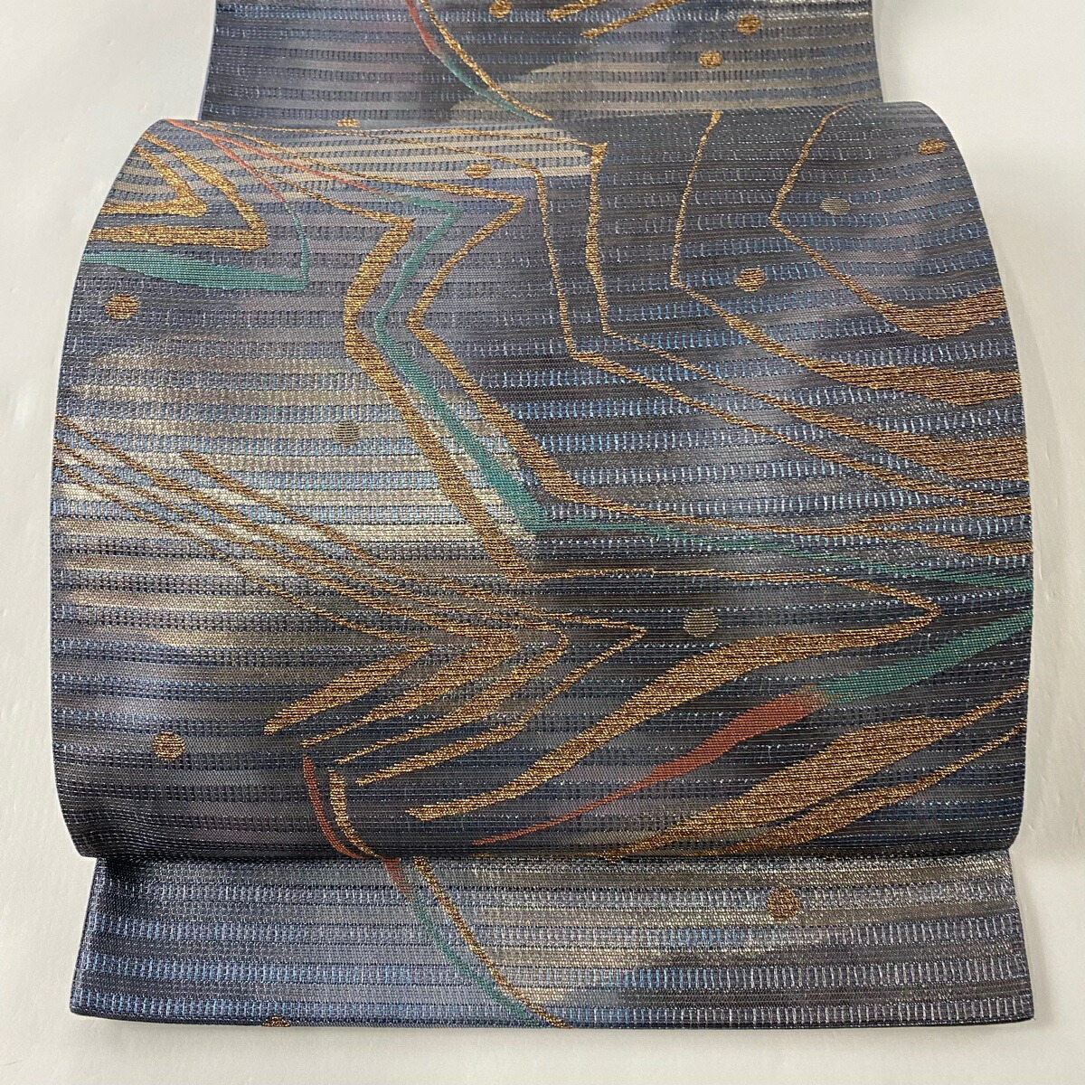 袋帯 美品 名品 かっこいい 幾何学模様 箔 灰紫 六通 正絹 中古 Medfited Org