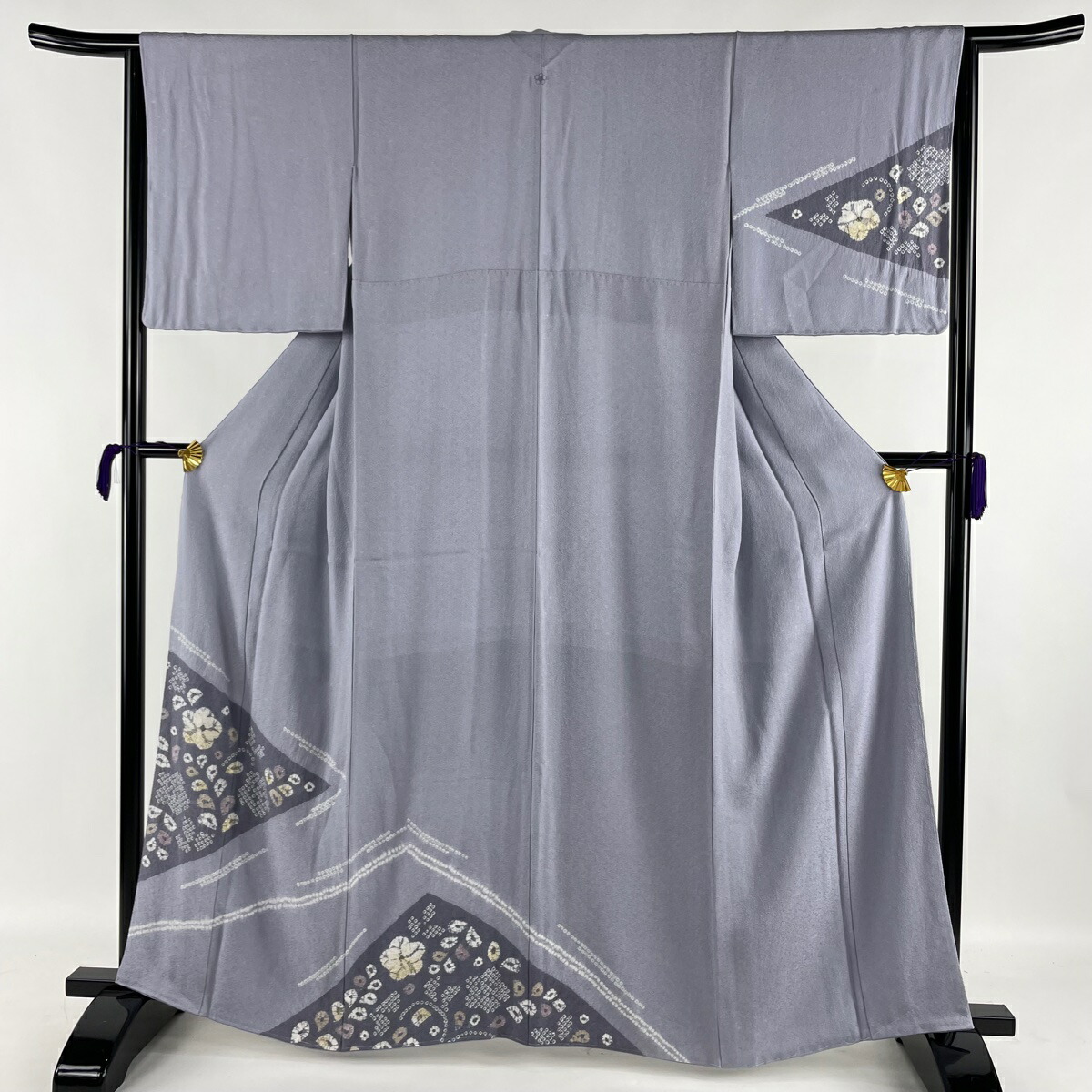 付下げ 美品 名品 一つ紋 花柄 絞り 金彩 薄紫 袷 身丈161cm 裄丈65 5cm M 正絹 中古 Novix Com