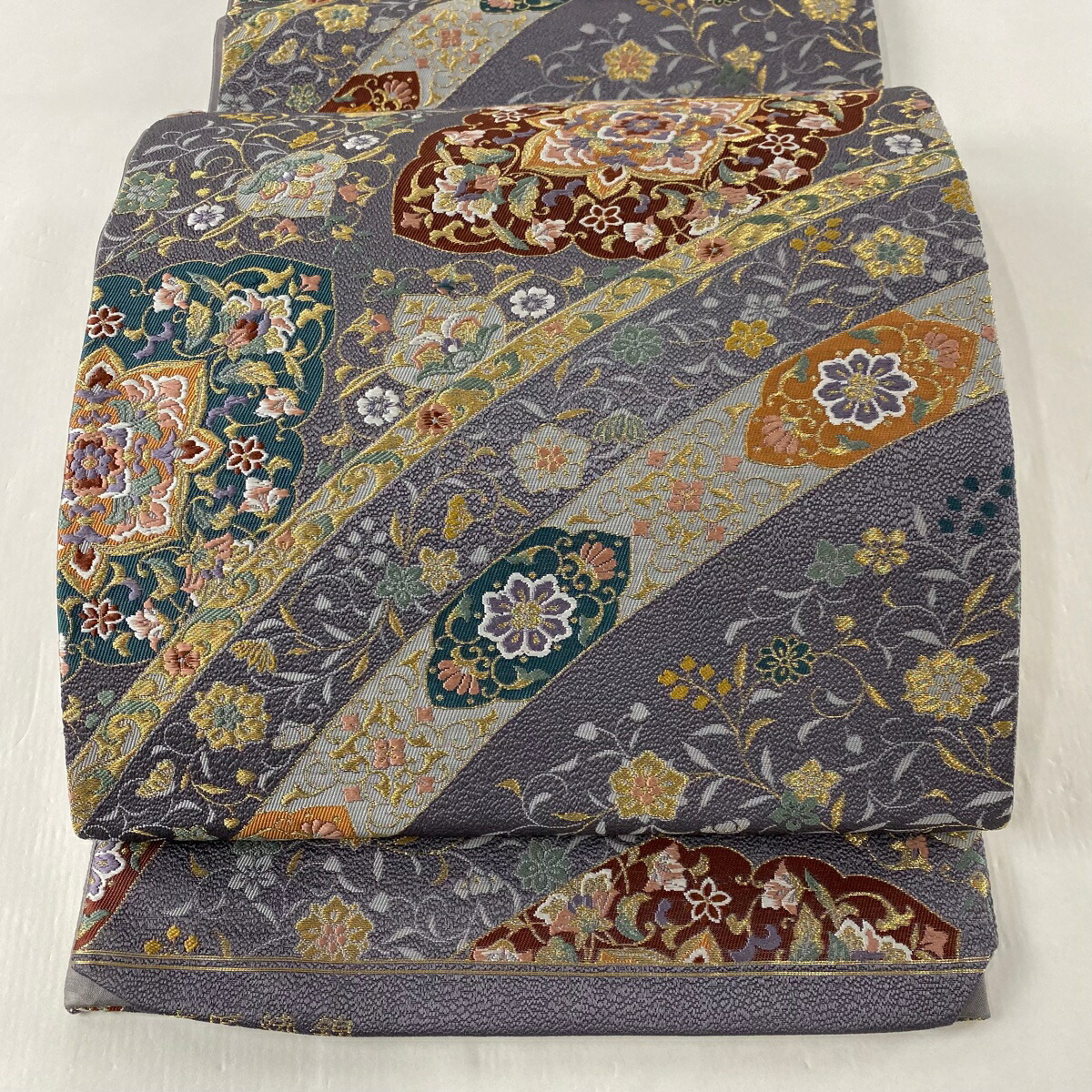 袋帯 秀品 慶匠綾錦 華文 草花 金糸 箔 薄紫 六通 正絹 中古 Otce Cl