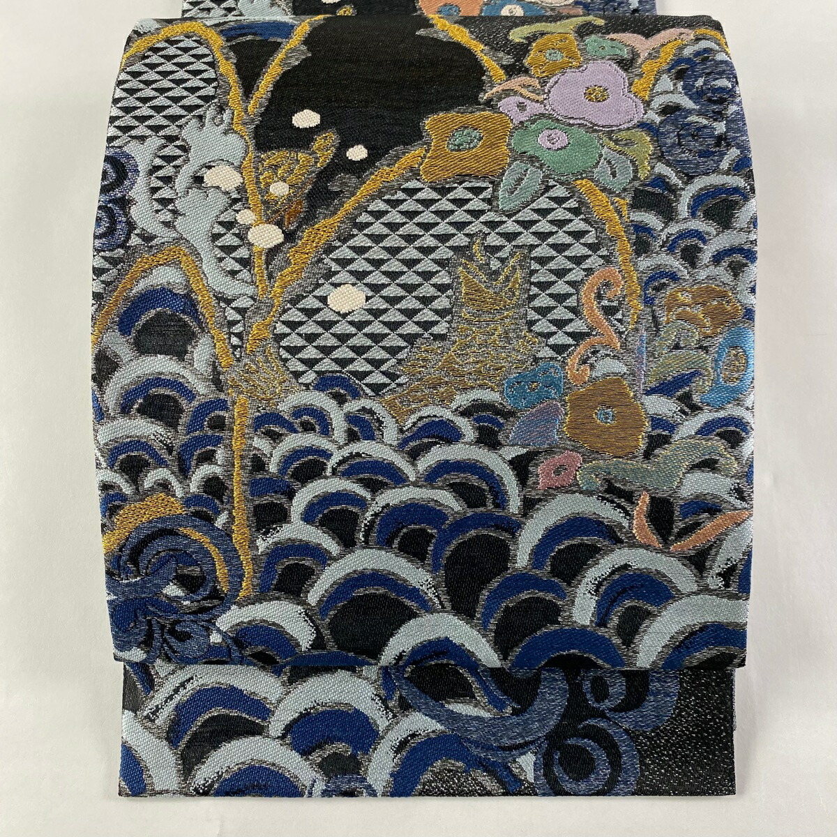 楽天市場 袋帯 美品 逸品 落款あり 誉田屋源兵衛 波 魚 箔 金糸 黒 六通 正絹 中古 バイセルオンライン 楽天市場店