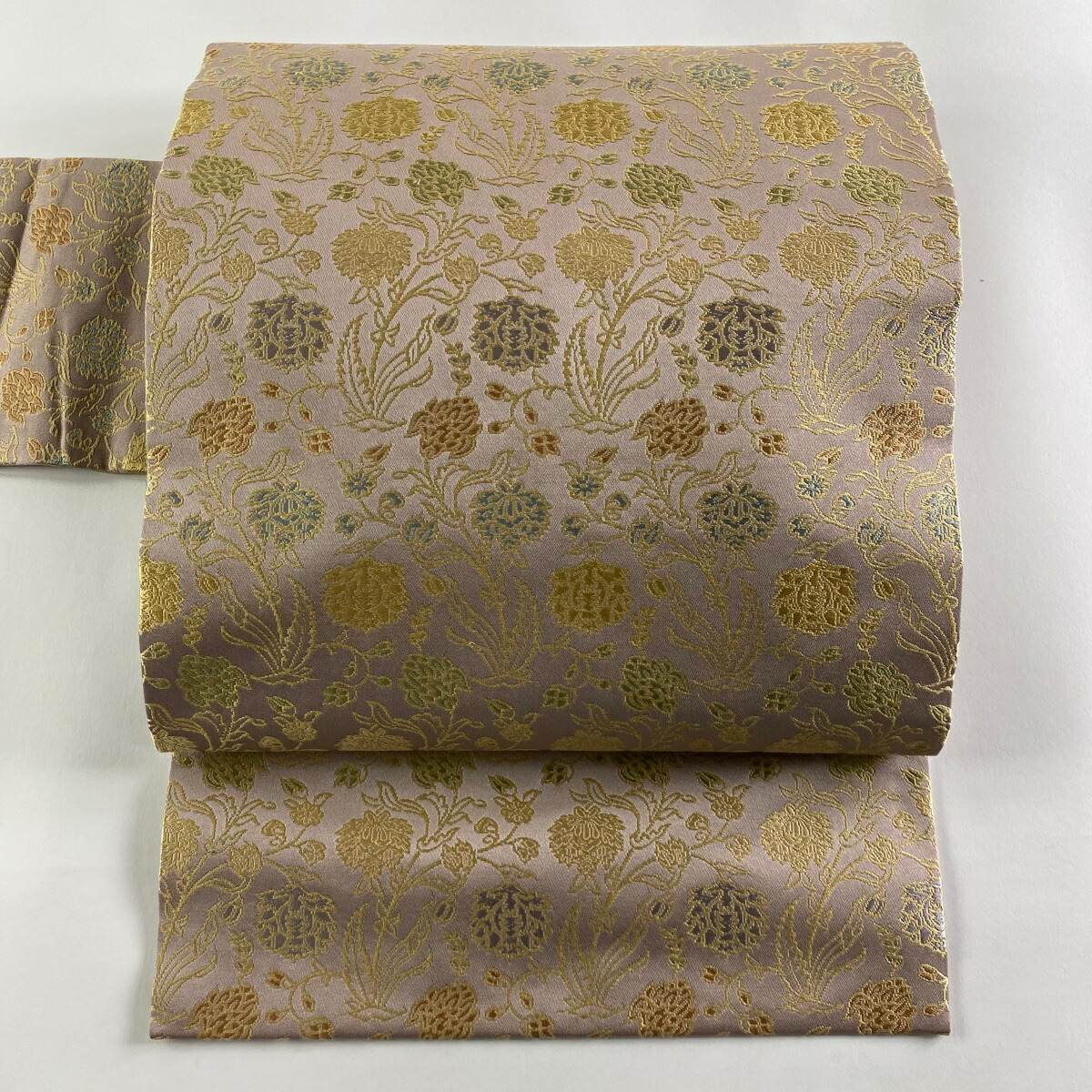 名古棲み家帯 綺麗さもの 名篇 落款あり 名声屋清兵衛 西陣織 吉祥文様 草花 小豆色 正絹 中古 Fastoran Com