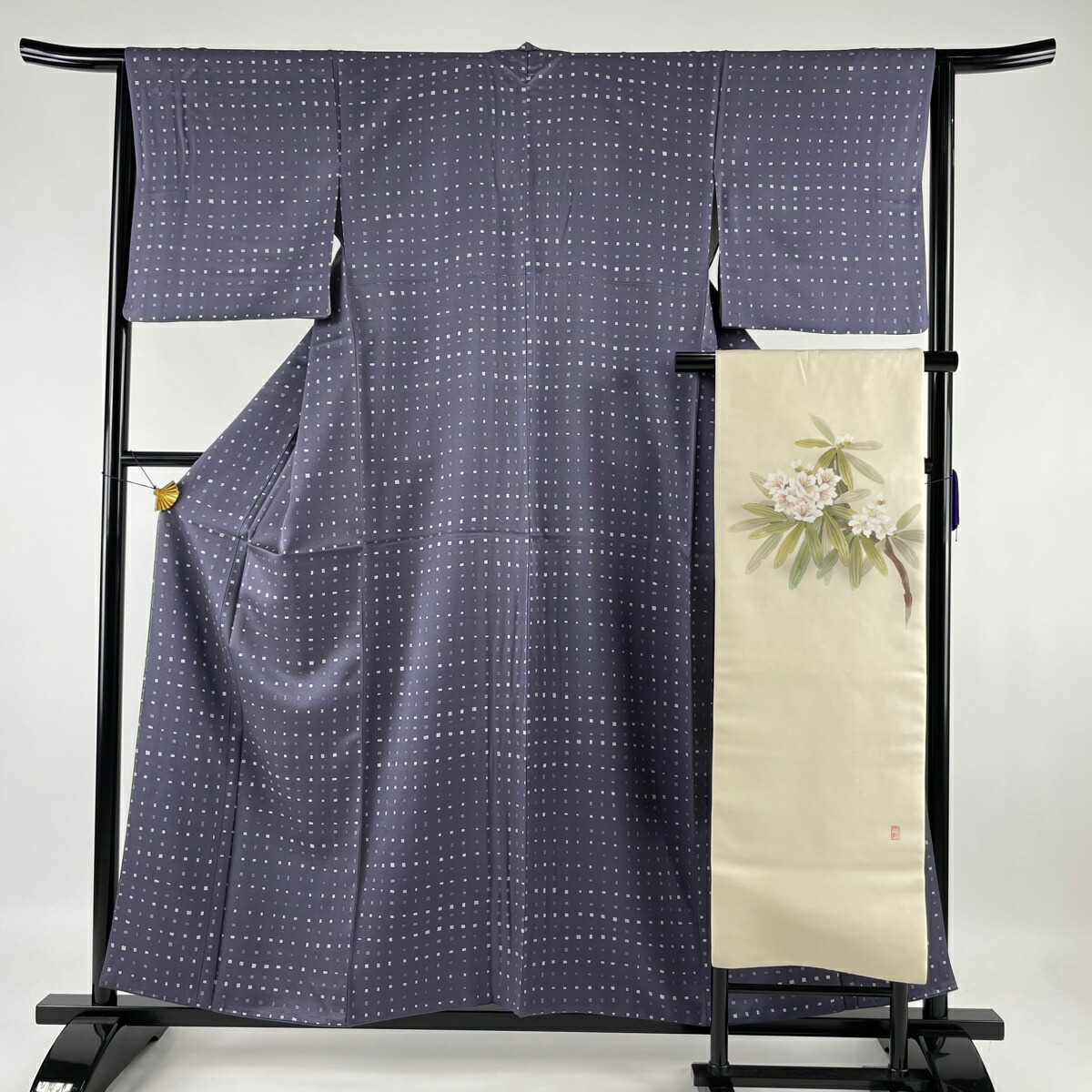 70%OFF 小紋 美品 秀品 名古屋帯セット 幾何学 紫 袷 身丈157cm 裄丈64cm M 正絹 msp70