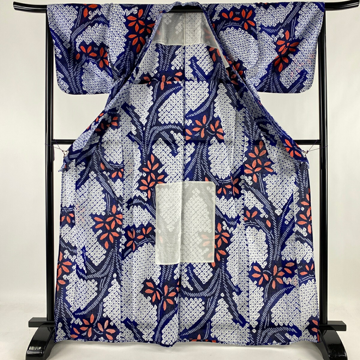 売り出し 浴衣 名品 絞り浴衣 草花 紺色 167 5cm 65cm M 綿 Mediquickfl Com