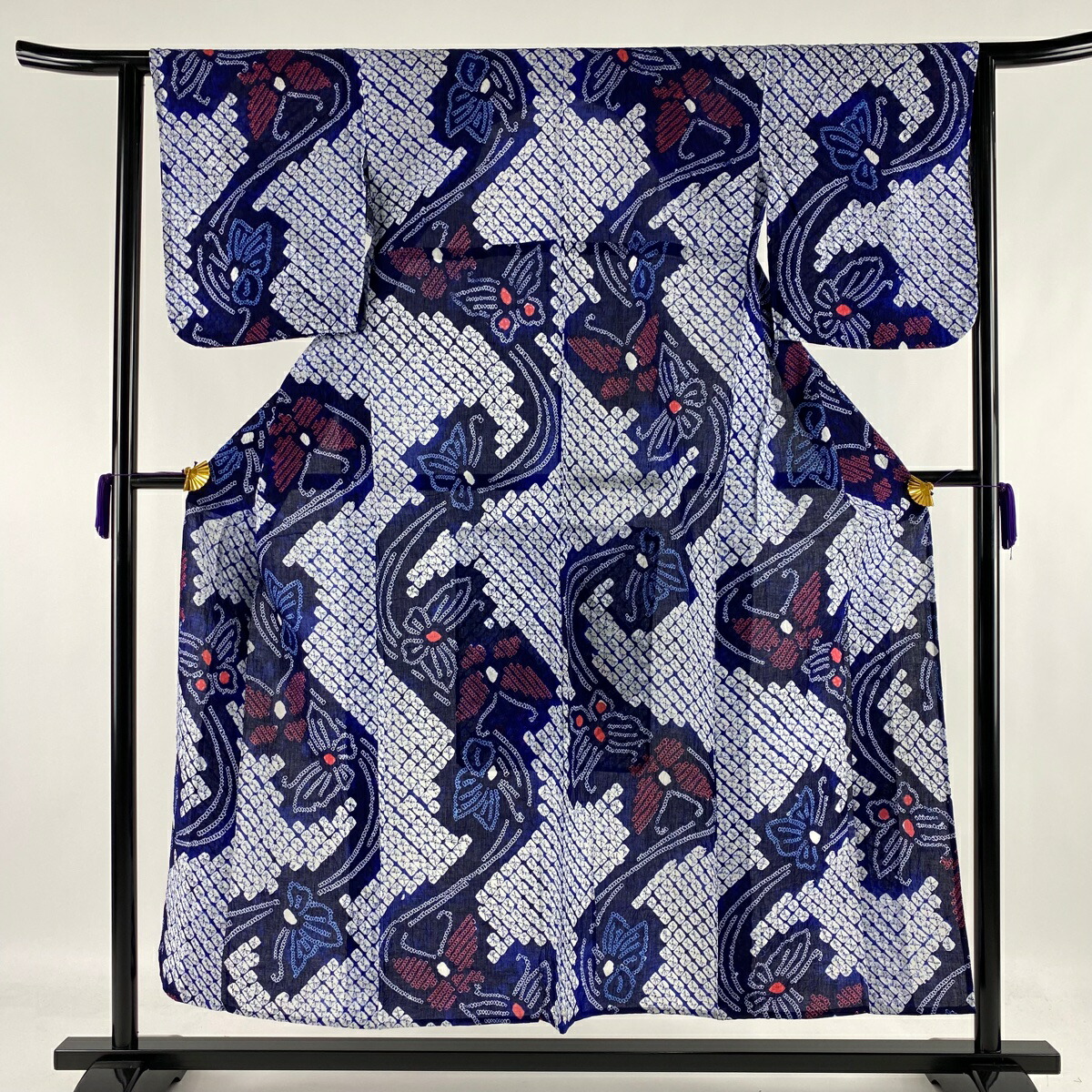 浴衣 名品 蝶 紺色 152.5cm 62.5cm S 綿