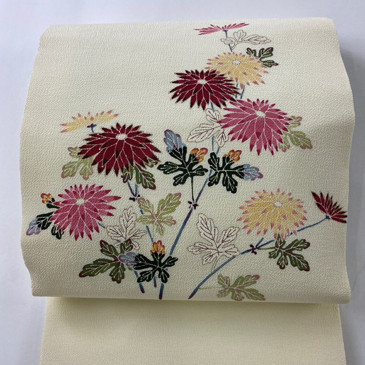 日本未入荷 名古屋帯 逸品 菊 金彩 縮緬 薄黄 正絹 中古 toyama-nozai.co.jp