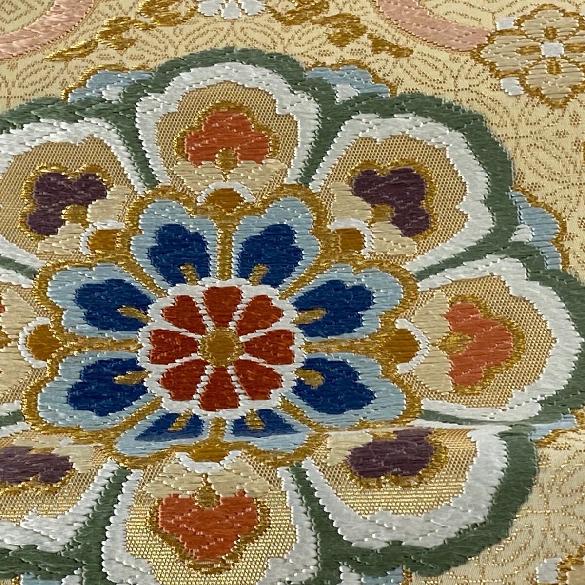 市場 袋帯 美品 落款あり 河合美術織物 逸品 華文 草花