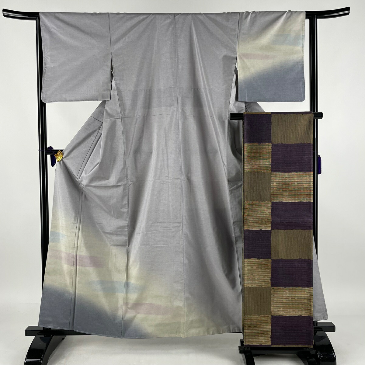 50%OFF 付下げ 美品 秀品 袋帯セット 裾ぼかし 灰色 袷 身丈160cm 裄丈64cm M 正絹 msp50