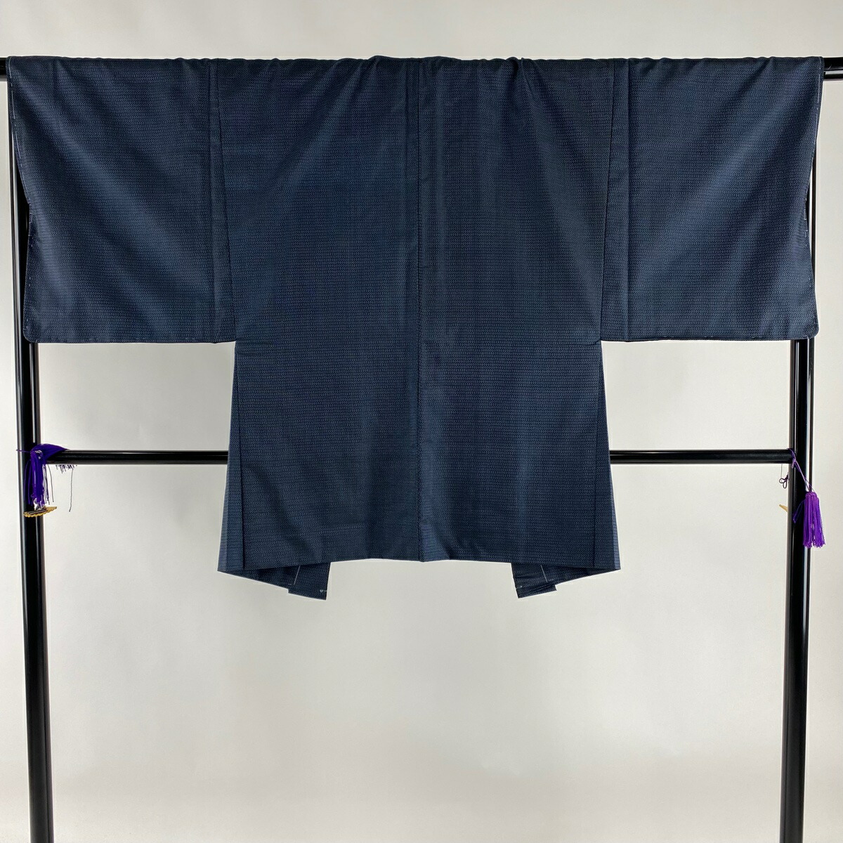 男着物美品優品アンサンブル紬亀甲絣紺色袷137cm67cmS正絹【中古】