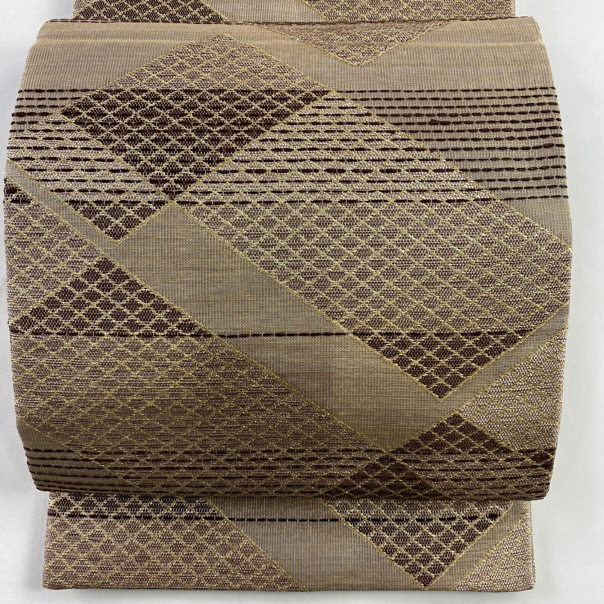 袋帯 美品 名品 幾何学 金糸 金色 お太鼓柄 正絹 elz5VGPJ2U, 着物 