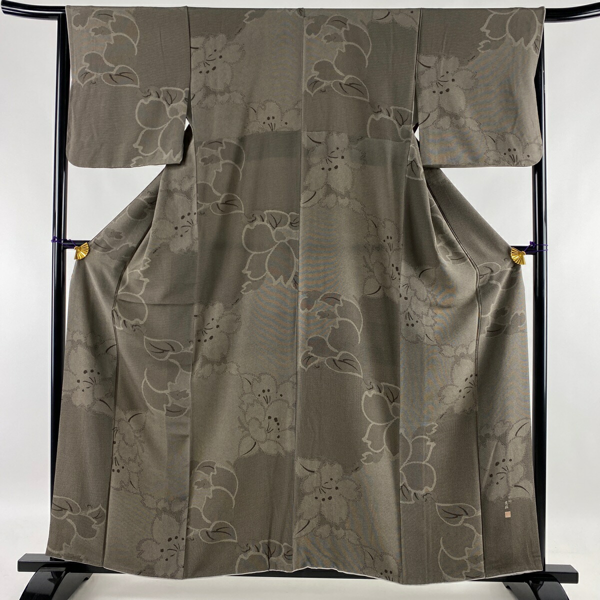 10112円 豪華ラッピング無料 江戸小紋 美品 名品 落款あり 桜 花弁 焦茶色 単衣 身丈158.5cm 裄丈64.5cm M 正絹