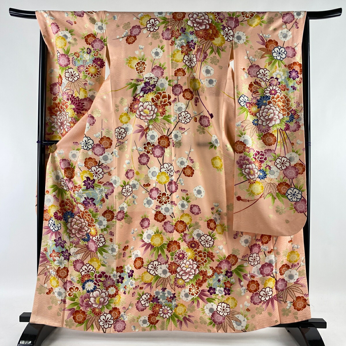 振袖 美品 逸品 花丸文 牡丹 金糸 金彩 ピンク 袷 身丈163cm 裄丈68cm L 正絹