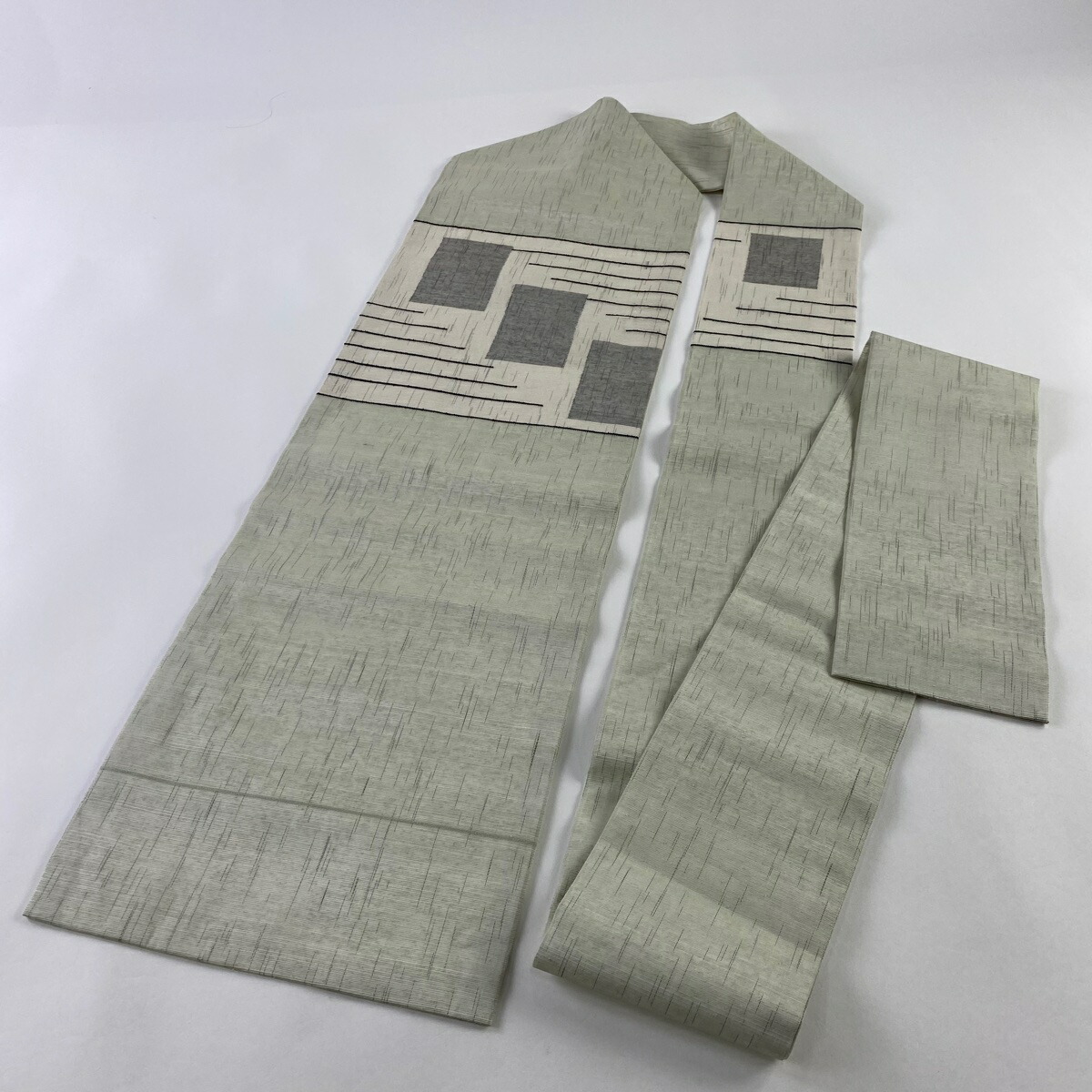 名古屋帯美品秀品夏帯縞薄緑正絹【中古】
