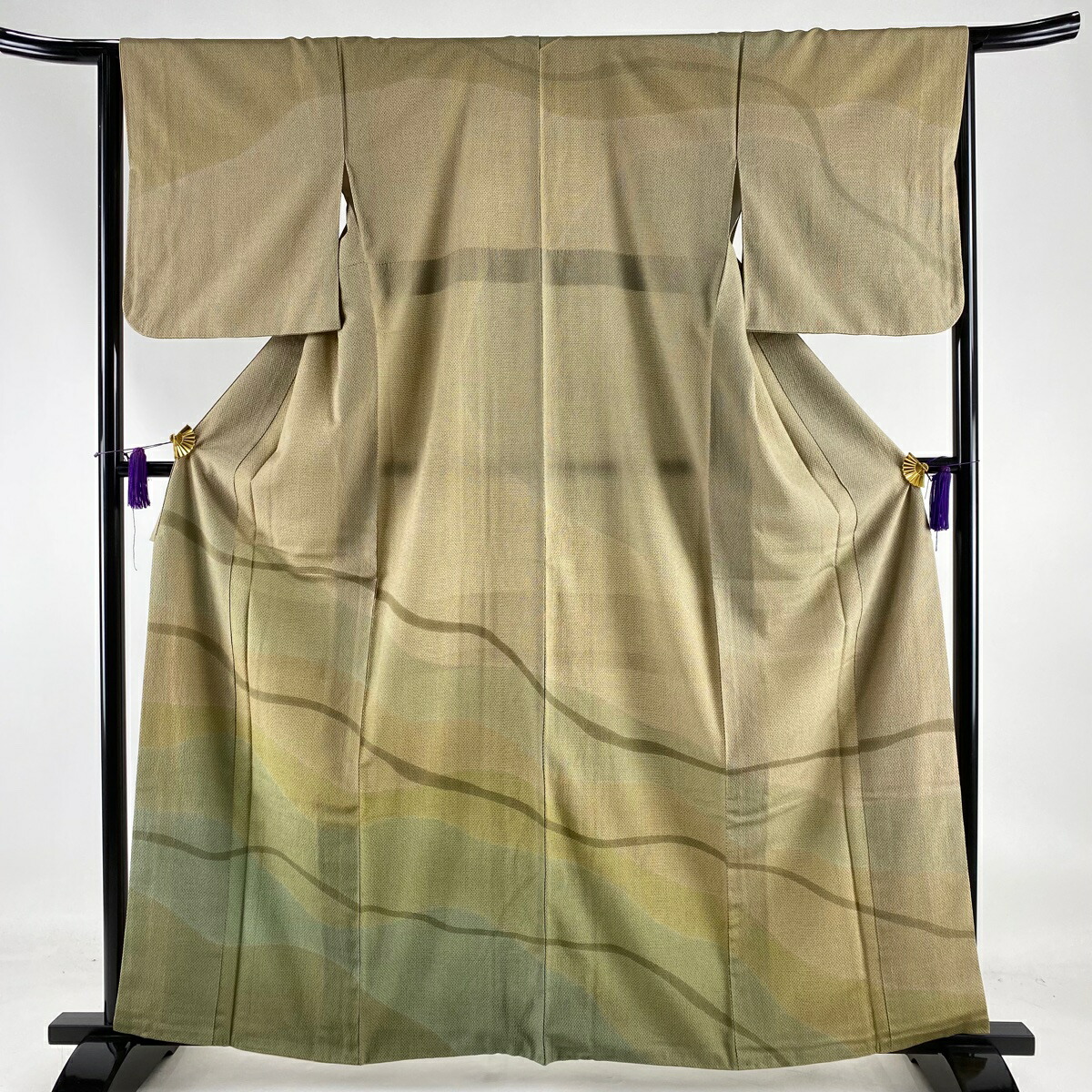 訪問着 美品 秀品 絣 ぼかし 山吹茶色 袷 162cm 64.5cm M 正絹