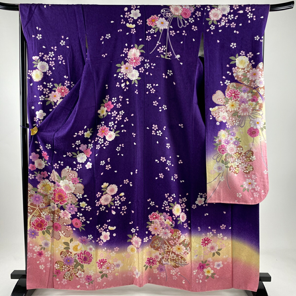 ファッションの 振袖 美品 名品 花 箔 金銀彩 紫 袷 165.5cm 68cm L 正絹 fucoa.cl