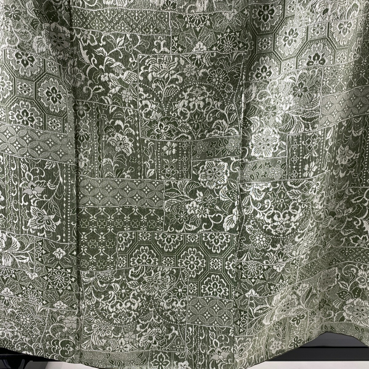 小紋美品名品草花蜀江文紋意匠緑袷160cm66.5cmM正絹【中古】