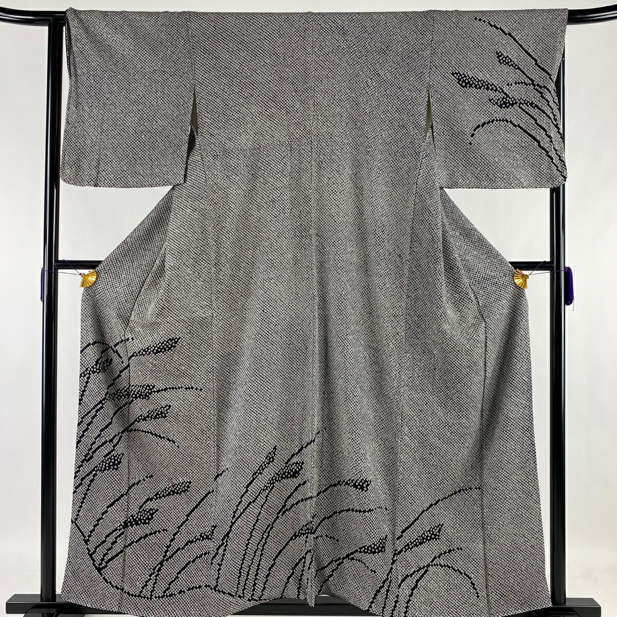 付下げ 名品 幾何学 絞り 黒 袷 157cm 65cm M 正絹