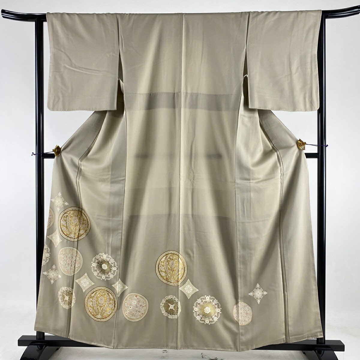 色留袖 秀品 丸文 草花 金糸 金彩 灰茶 袷 158cm 63.5cm S 正絹