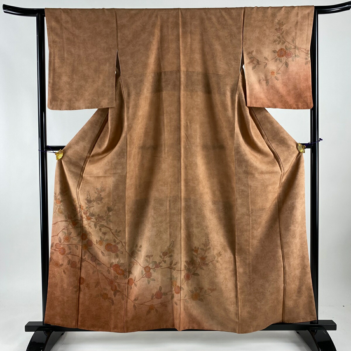 付下げ 美品 秀品 枝花 汕頭刺繍 ぼかし 赤茶 袷 160cm 63.5cm S 正絹