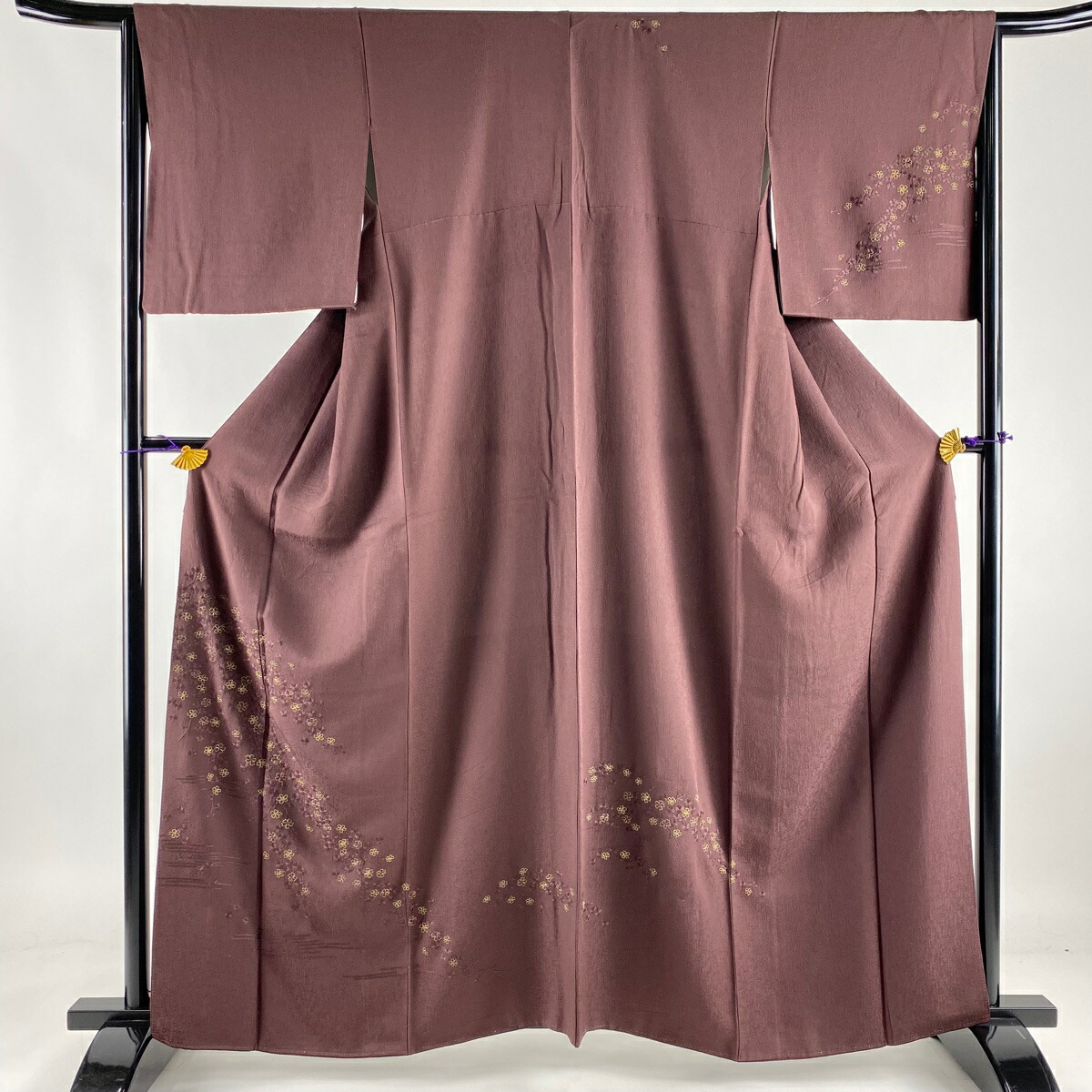 付下げ 秀品 桜 霞 金糸 刺繍 紫 袷 161.5cm 65.5cm M 正絹