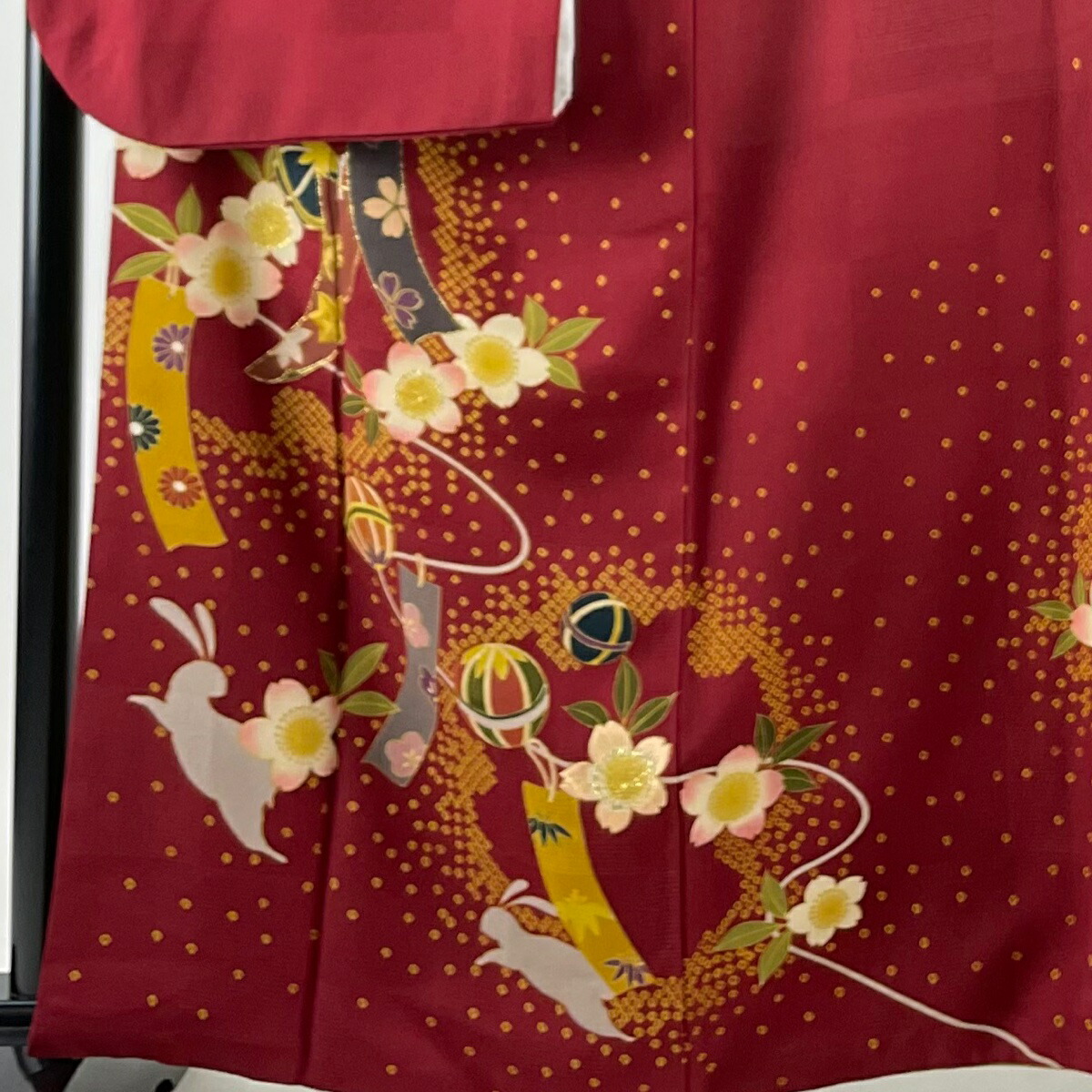 振袖秀品ますいわや桜短冊箔刺繍えんじ色袷161cm68cmL正絹【中古】