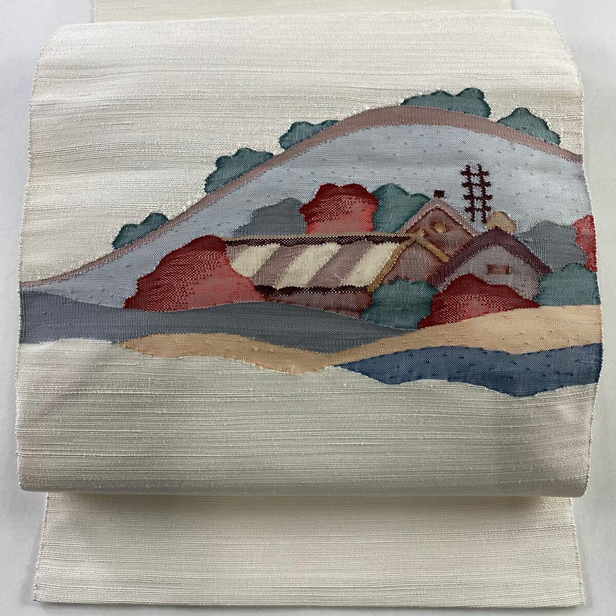 名古屋帯 美品 優品 風景 建物 クリーム 正絹