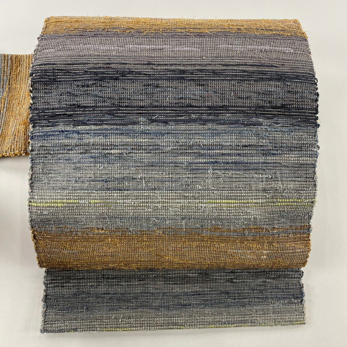 名古屋帯 美品 秀品 八寸名古屋帯 縞 青灰色 正絹