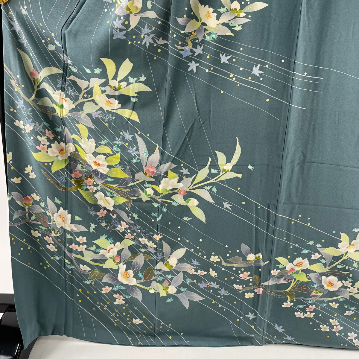 は自分にプチご褒美を 訪問着 美品 逸品 落款あり 枝花 草花 青緑 袷 身丈170cm 裄丈68 5cm L 正絹 Sasaki Hsp Jp