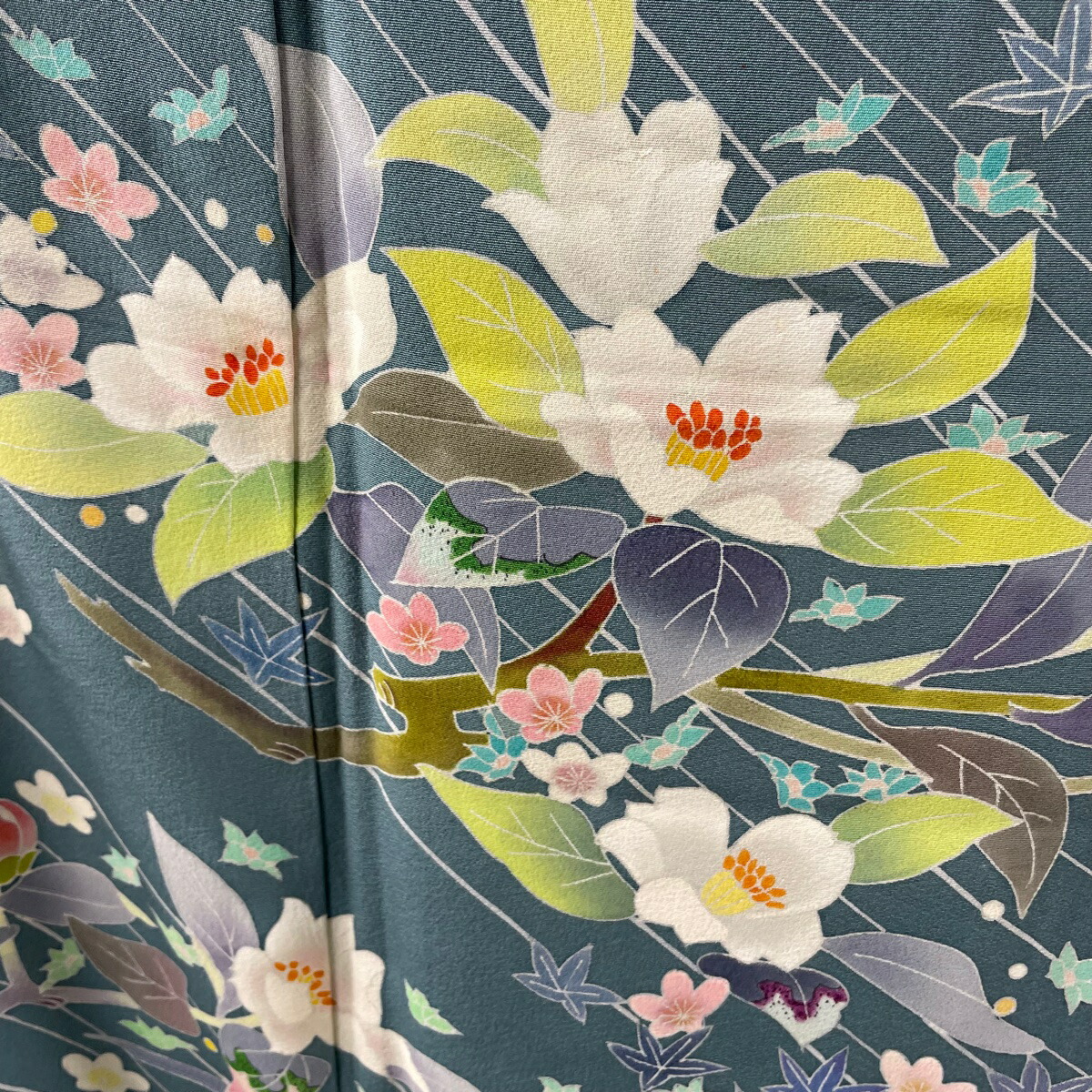 は自分にプチご褒美を 訪問着 美品 逸品 落款あり 枝花 草花 青緑 袷 身丈170cm 裄丈68 5cm L 正絹 Sasaki Hsp Jp