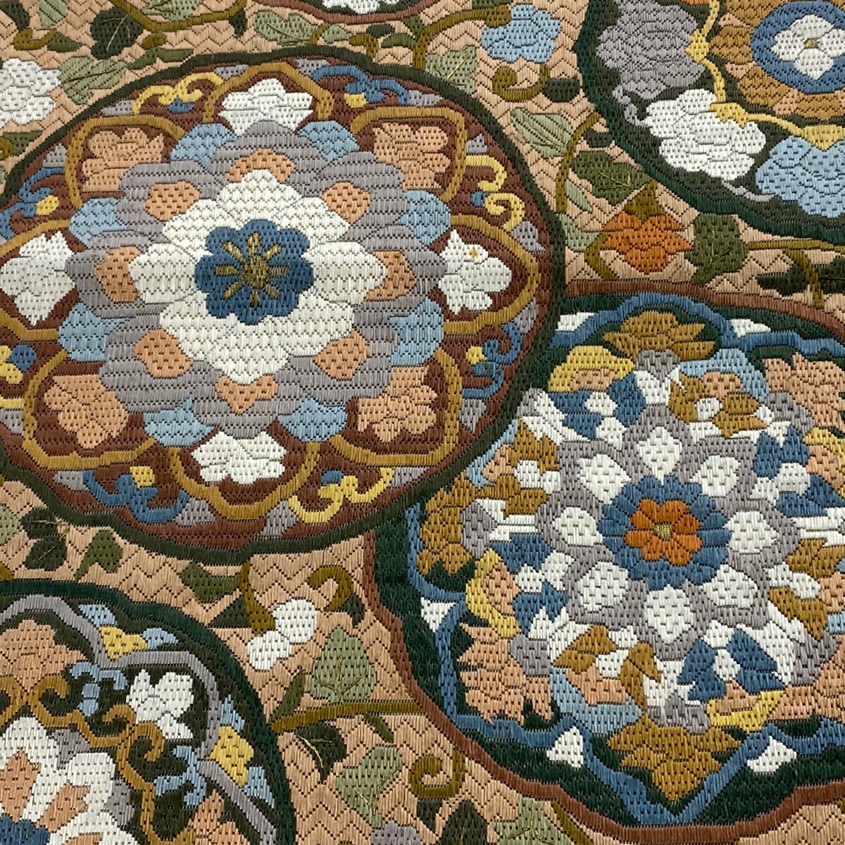 袋帯 逸品 華文 金糸 花唐草 刺繍 正絹 薄小豆 全通 和服 | silanesnet.com
