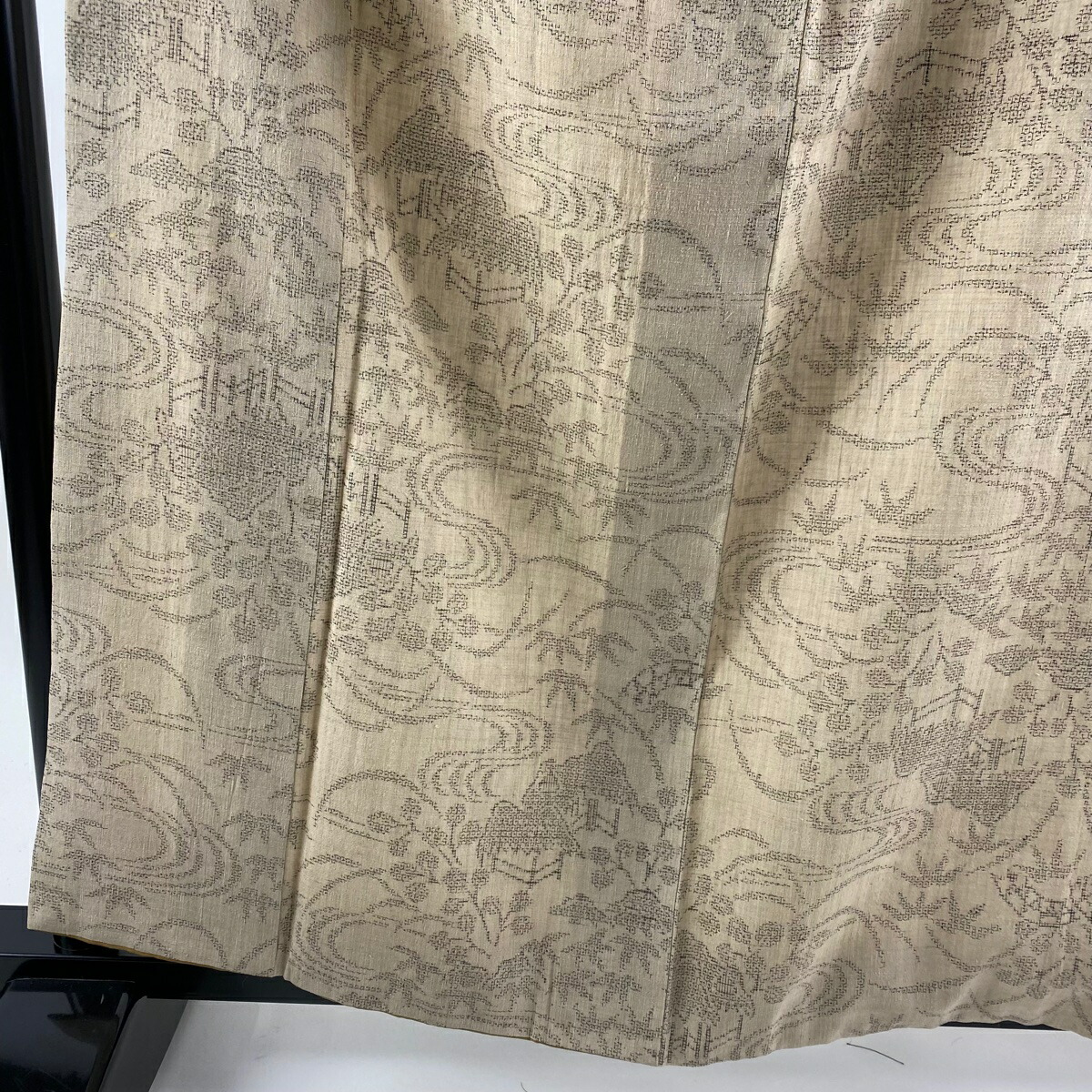 結城紬 逸品 証紙あり 風景 袷 流水 本場結城紬 裄丈68cm 奥順 灰茶 L