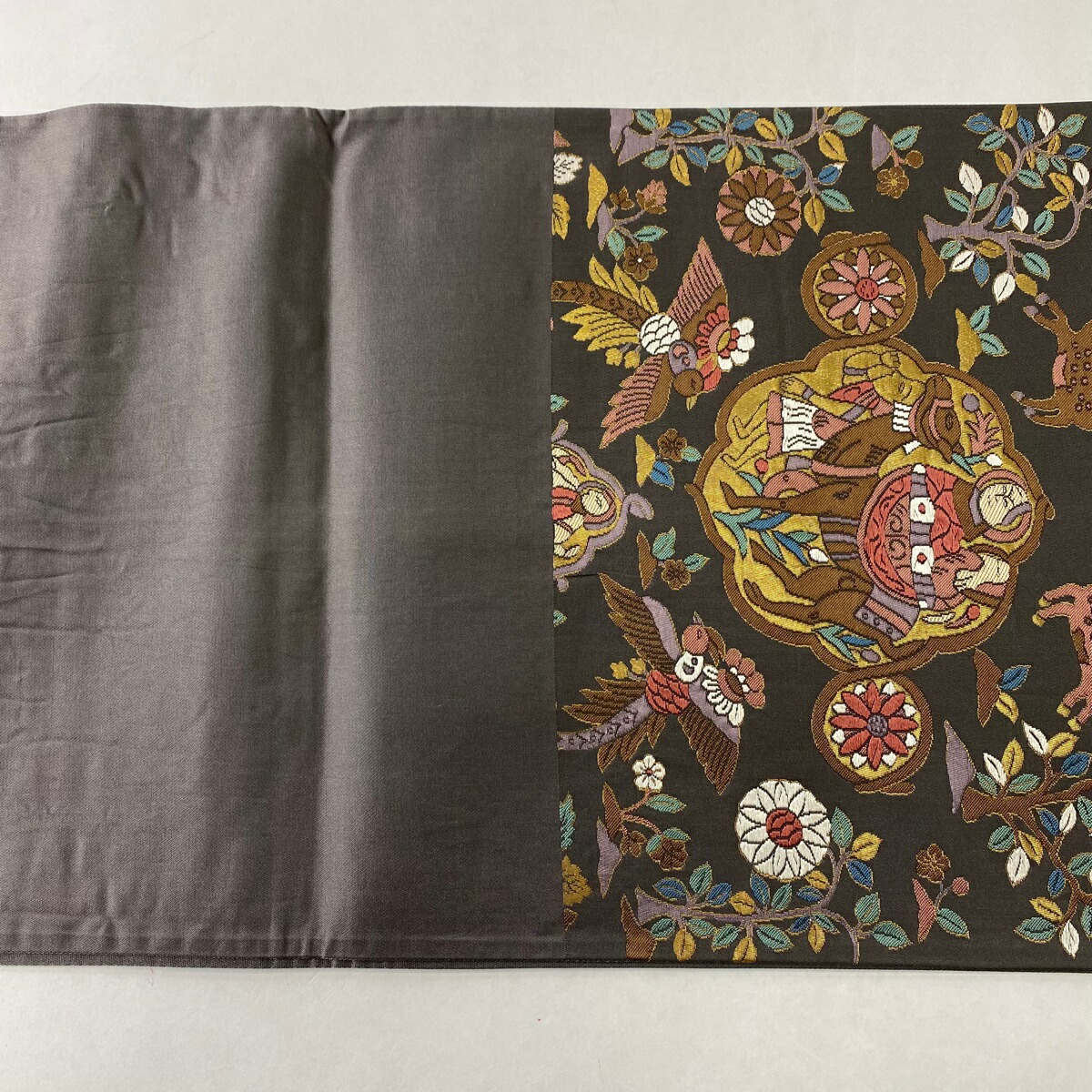 袋帯 名品 動物 六通 人物 箔 灰茶 刺繍 正絹 和服 | eu-agencies.net