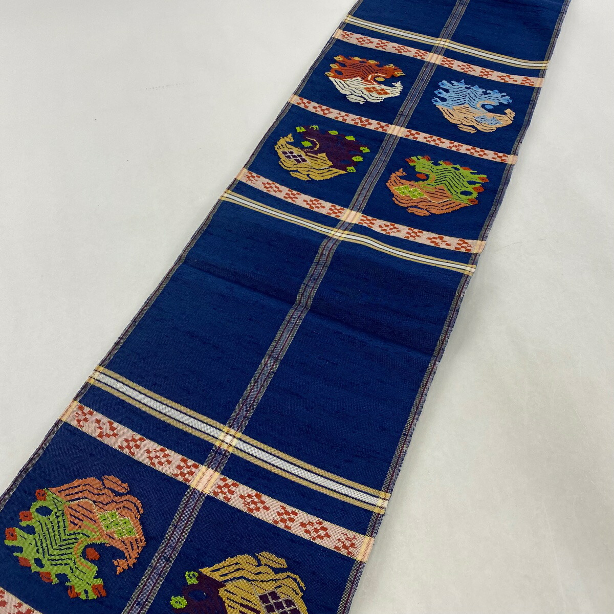新品 送料無料 袋帯 美品 逸品 落款あり 龍村平蔵 甲比丹 金銀糸 紺色 