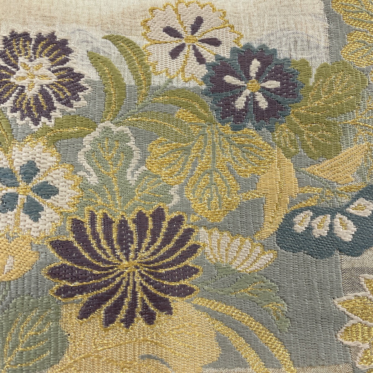 付下げ 美品 秀品 一つ紋 袋帯セット 花丸文 刺繍 金糸 薄緑 袷 裄丈 ...