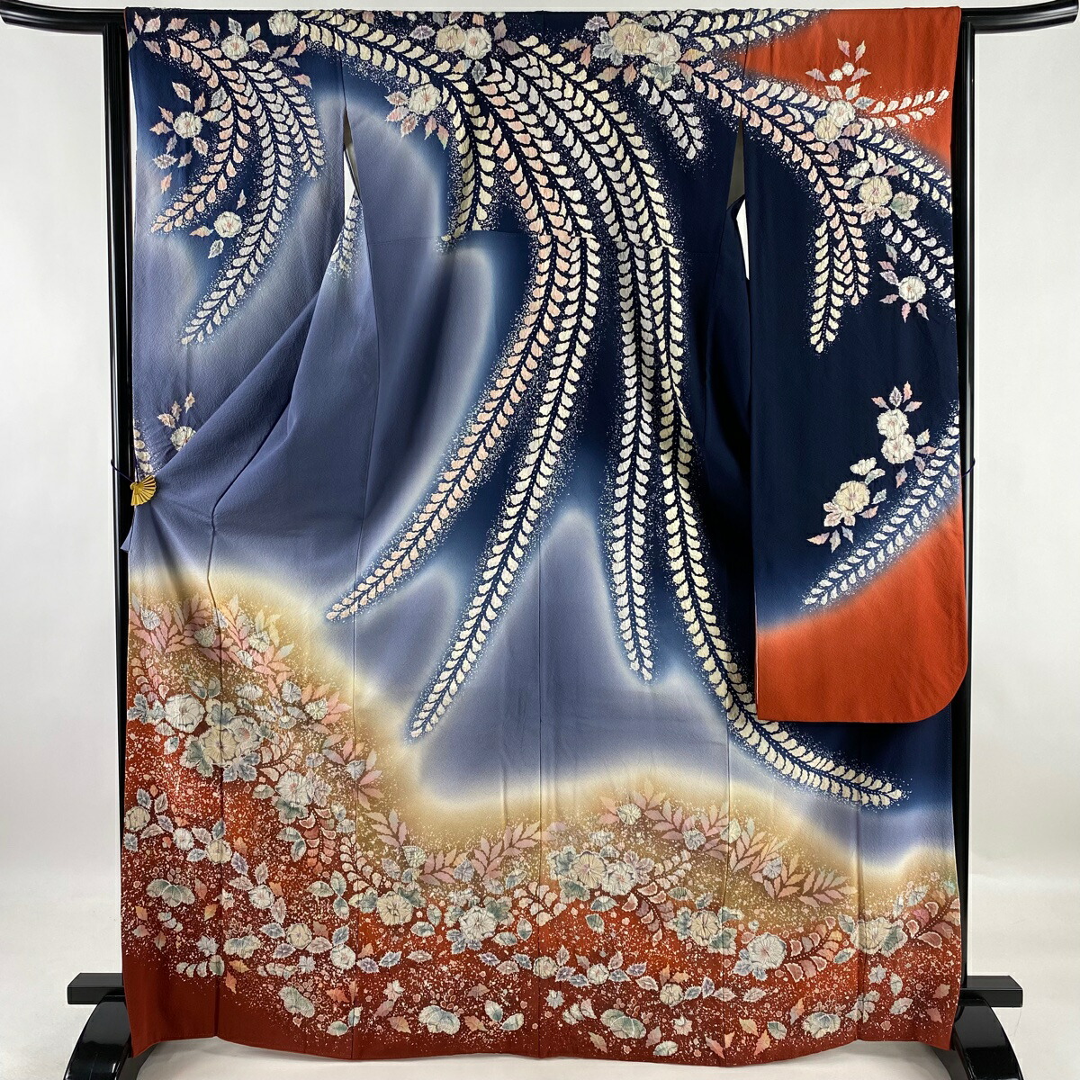 有名ブランド 振袖 美品 逸品 翠山工房 落款あり 辻ケ花 青灰色 袷