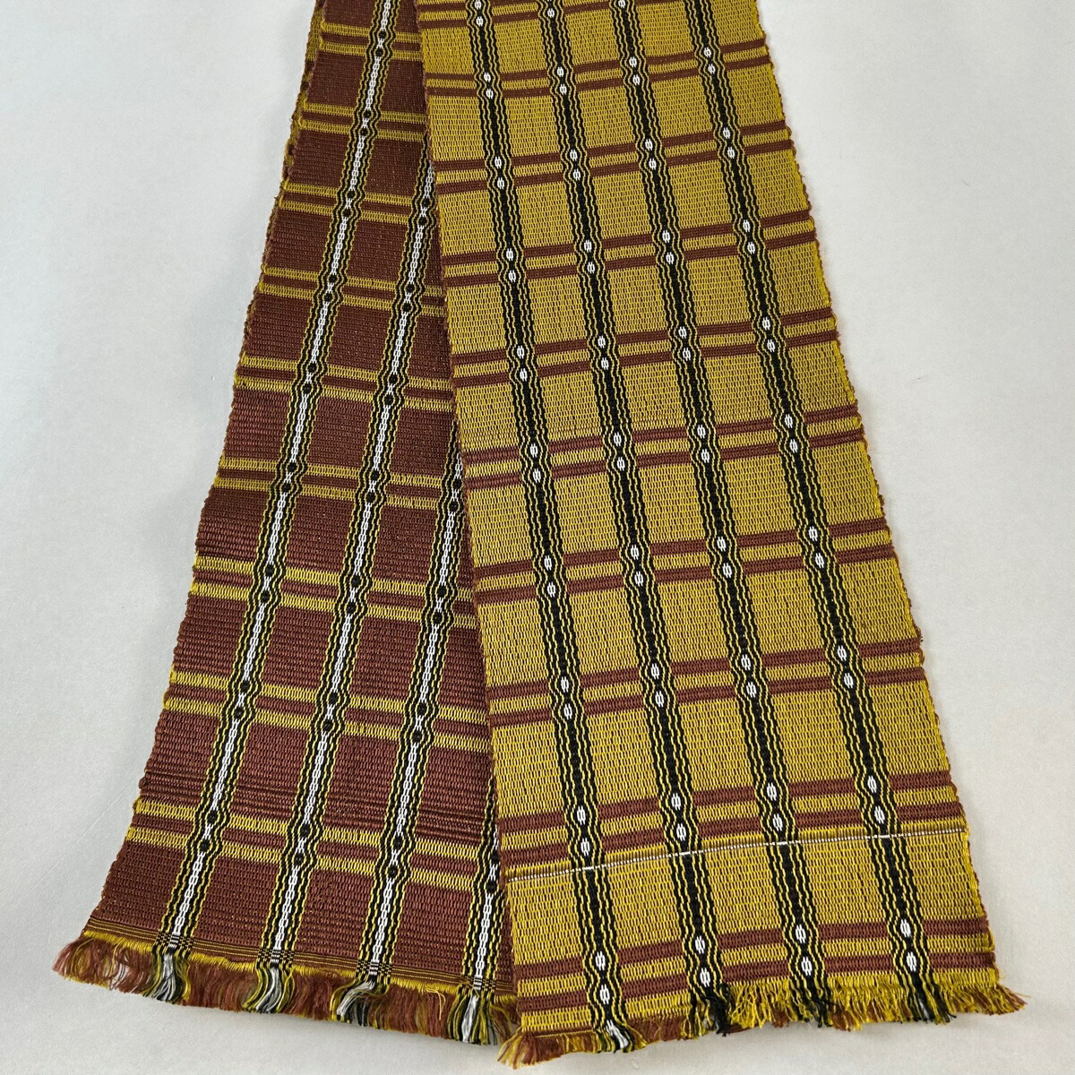 染織iwasakiチェック柄 半幅帯 楽天市場】染織iwasaki 岩崎訓久・悦子緯吉野 半幅帯【中古