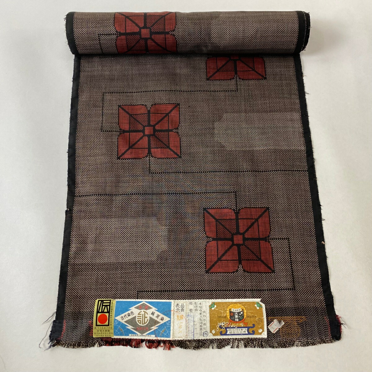 セール中〉本場大島紬 反物 未仕立 鹿児島 証紙 絹100% ブルー 幾何学 kimono-japan_tan-12