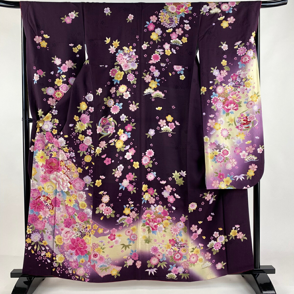 振袖 身丈161.5cm 裄丈64cm M 袷 森英恵 落款あり 蝶 波 銀