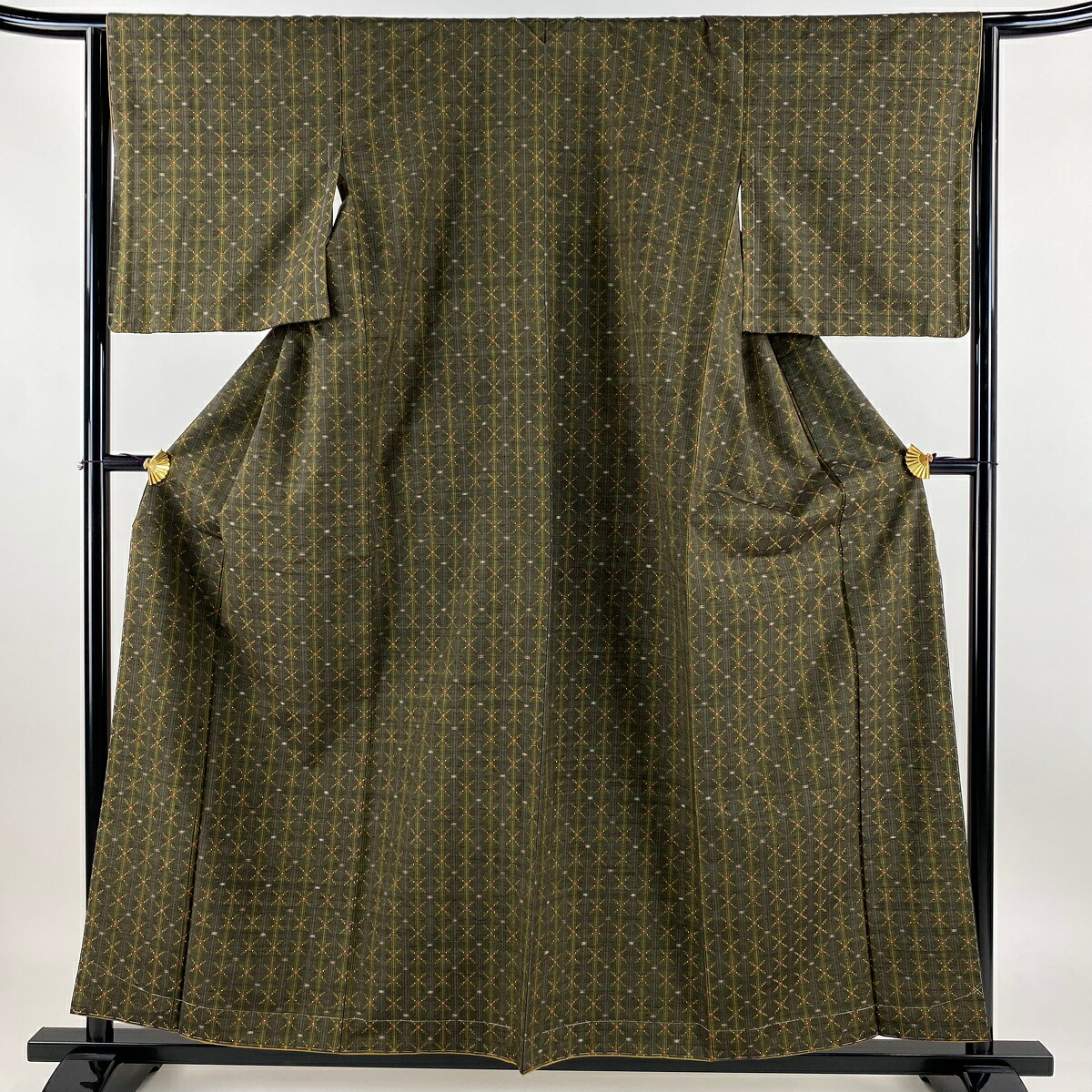 楽天市場】紬 身丈157.5cm 裄丈62cm S 袷 縦縞 花 焦茶色 正絹