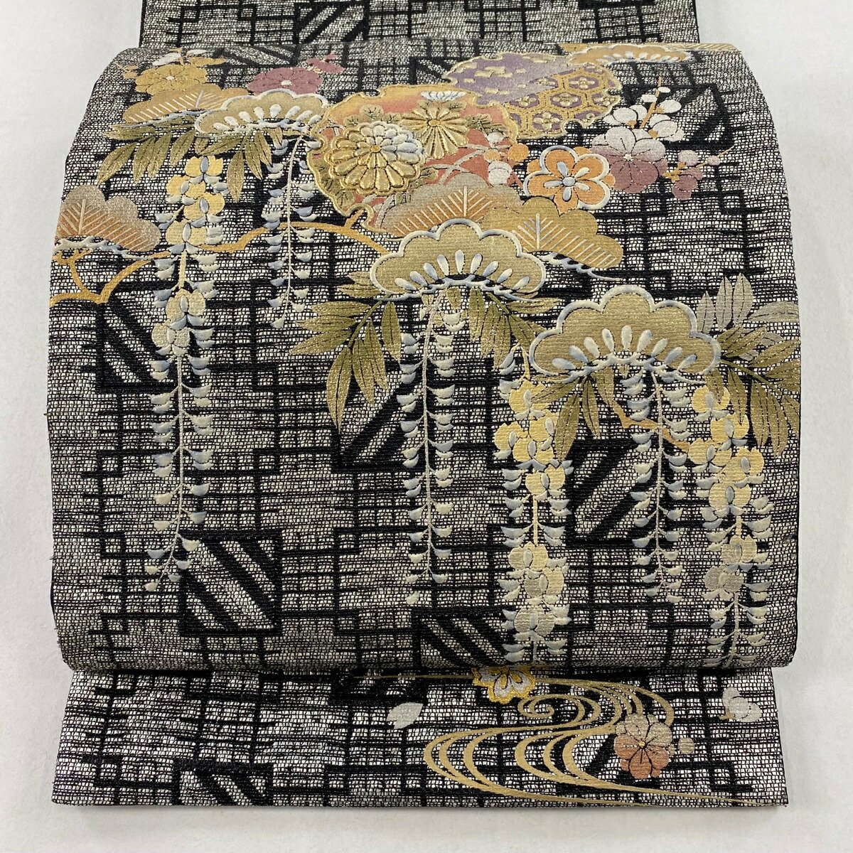 刺繍 袋帯 お太鼓柄 金糸 正絹 袋帯 未使用 フォーマル 正絹 手刺繍 蘇州刺繍 引箔地 金色地 菊
